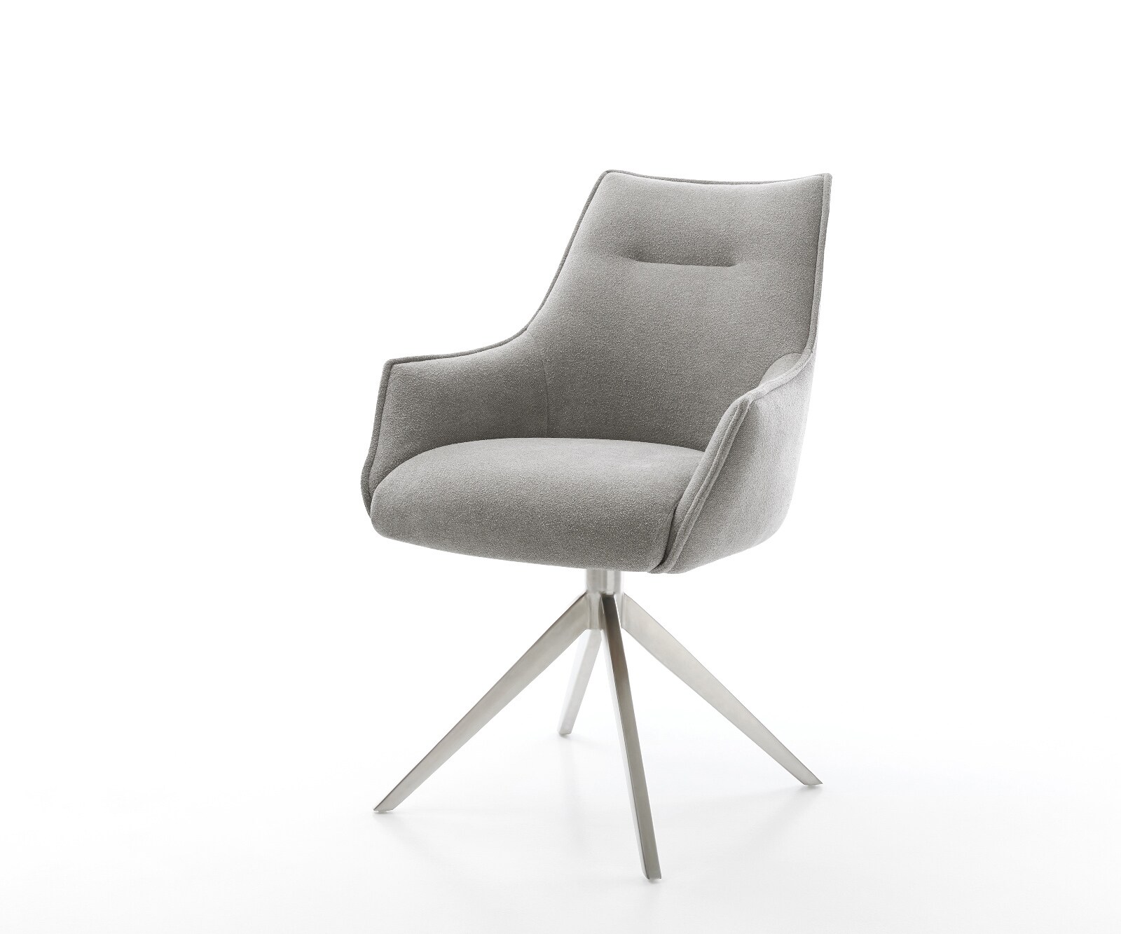Chaise-pivotante Alja-Flex avec accoudoirs tissu structuré doux gris pied croisé large acier inoxydable pivotement sur 360° fonction bascule resorts ensachés