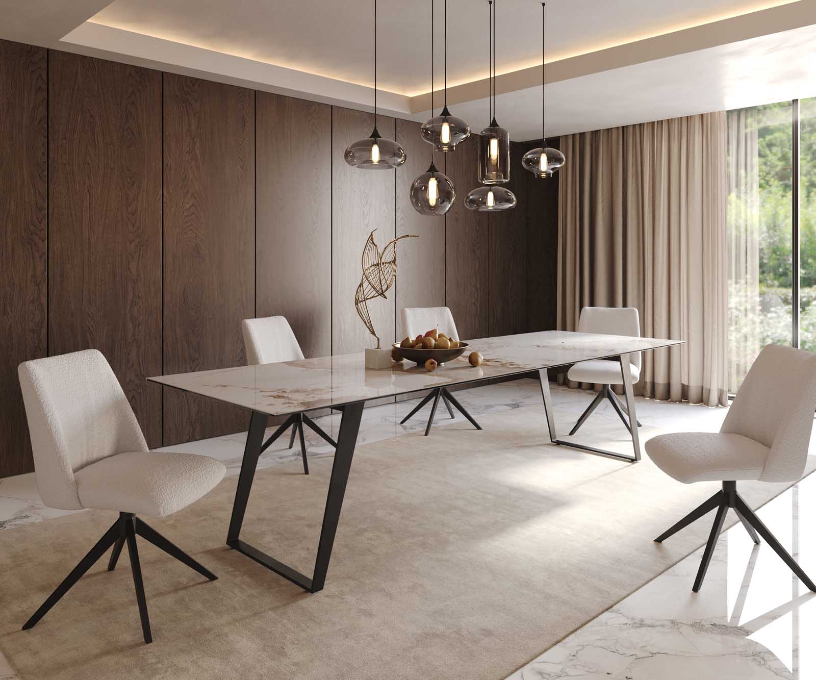 Table à manger Edge 300x100 céramique Minas mélange blanc-beige métal incliné noir 8