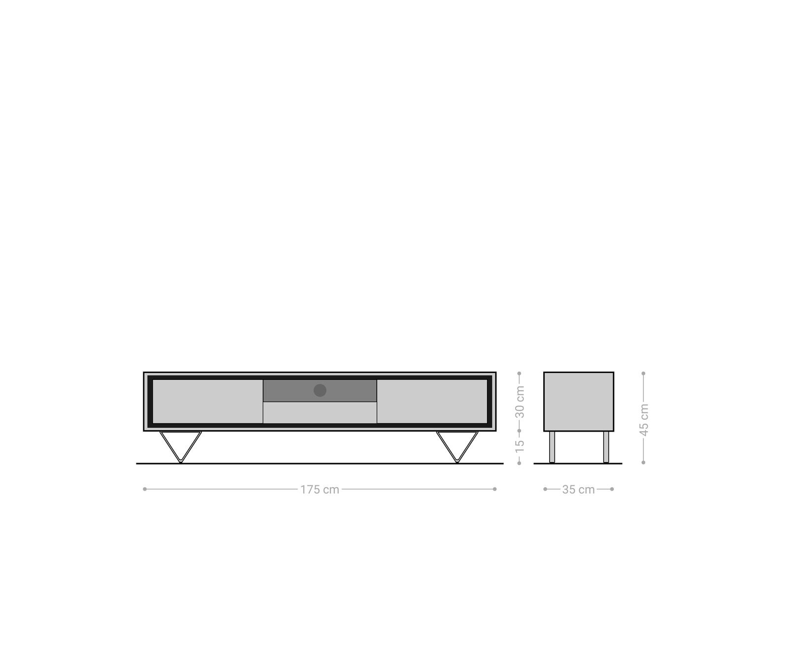 Meuble-TV Stonegrace 175 cm acacia marron plaqué pierre 2 portes 1 tiroir 1 compartiment pied en V noir 5