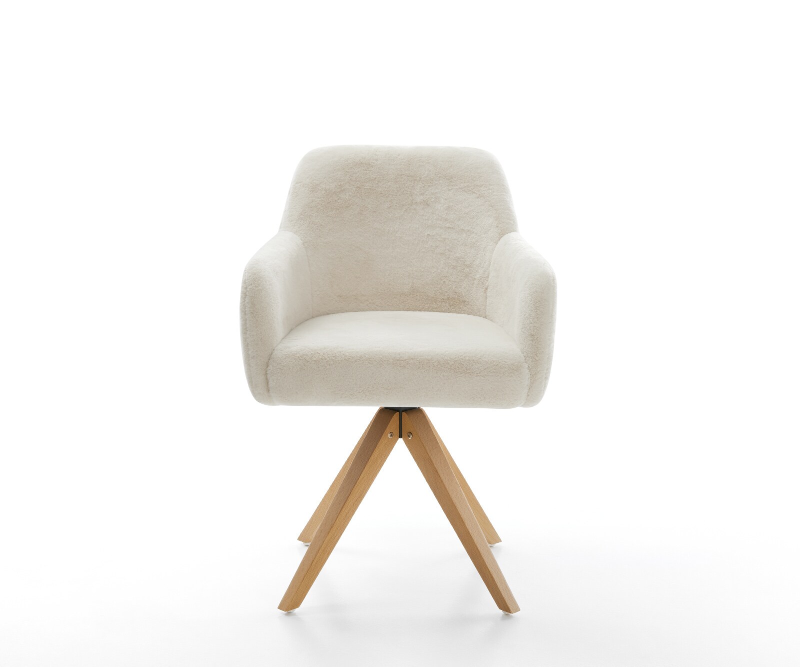 Chaise-pivotante Greg-Flex peluche crème-blanc pied en bois angulaire naturel pivotement sur 180° ressorts ensachés 2