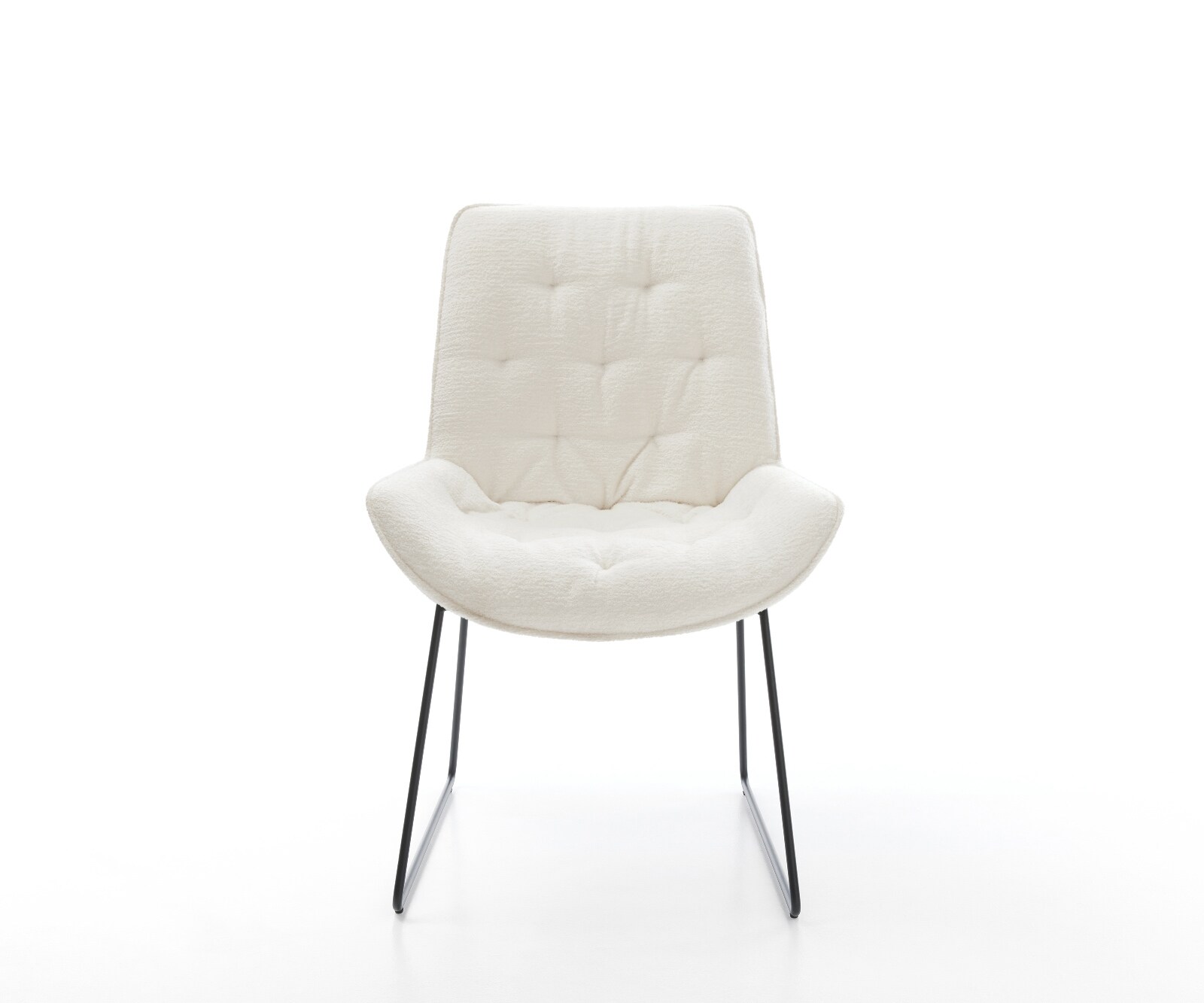 Chaise-de-salle-à-manger Taimi-Flex bouclé doux beige pied trapèze noir 1