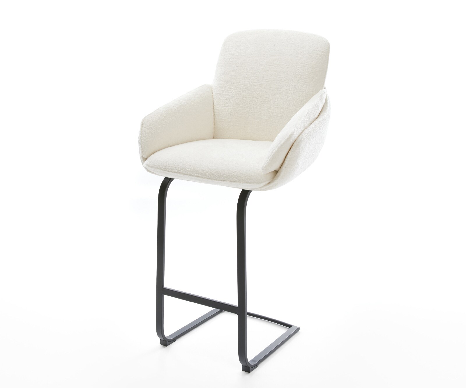 Chaise-de-bar Luan-Flex Bouclé doux Beige Pied cantilever plat noir Noir 1
