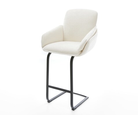 Chaise-de-bar Luan-Flex Bouclé doux Beige Pied cantilever plat noir Noir