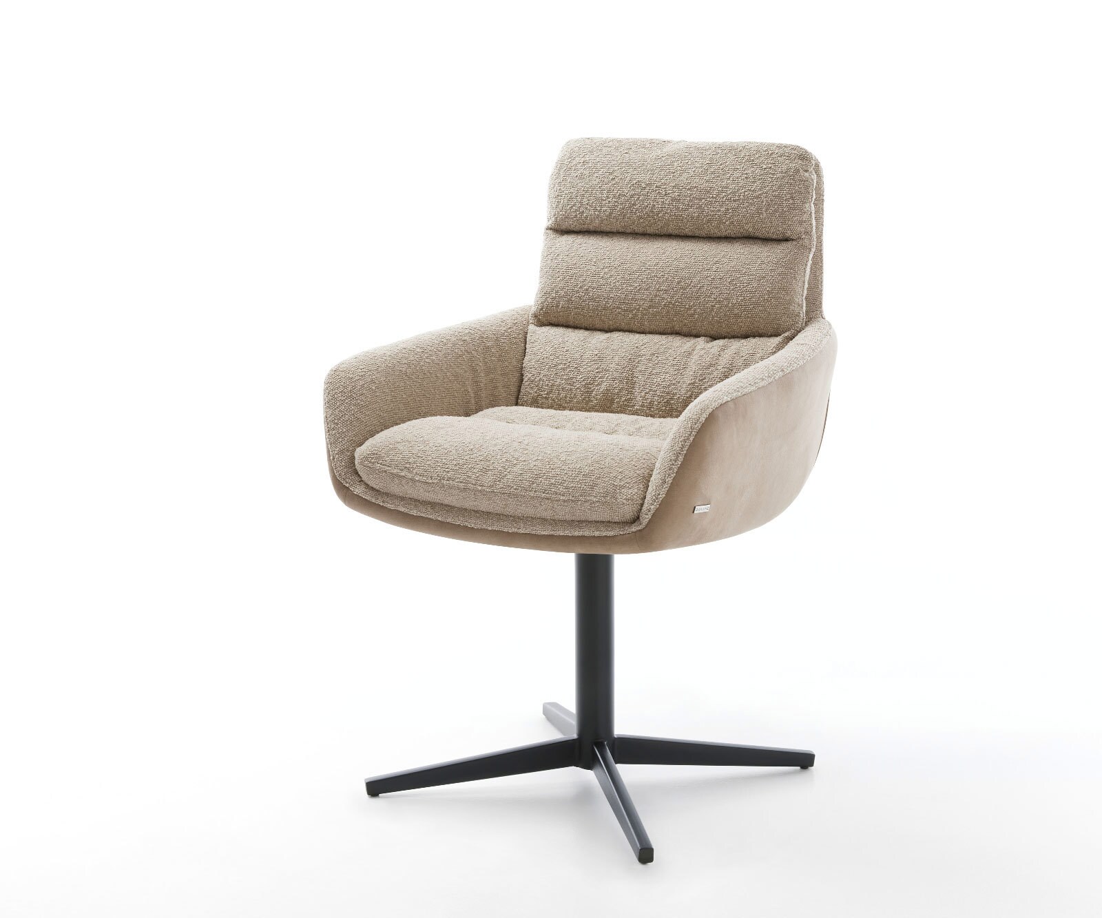 Chaise-pivotante Abelia-Flex avec accoudoirs tissu mixte couleur boue pied de chaise 4 branches noir pivotement sur 360°