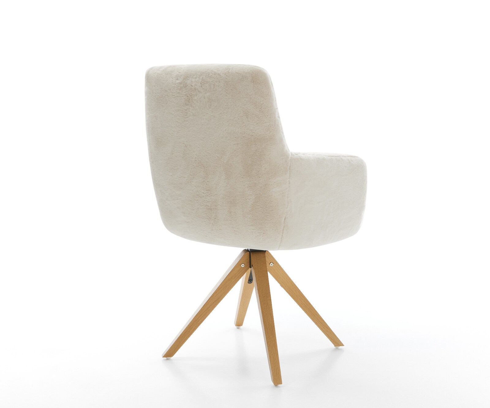 Chaise-pivotante Heira-Flex avec accoudoirs peluche crème-blanc pied en bois angulaire naturel pivotement sur 180° resorts ensachés 4