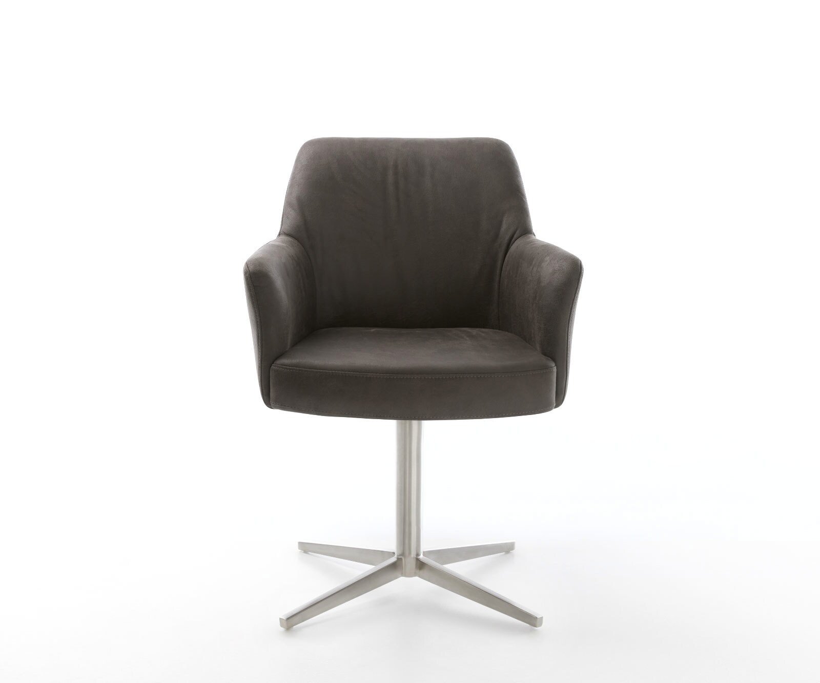 Chaise-pivotante Xana-Flex avec accoudoirs microvelours anthracite vintage pied de chaise 4 branches acier inoxydable brossé pivotement sur 360° ressorts ensachés 2