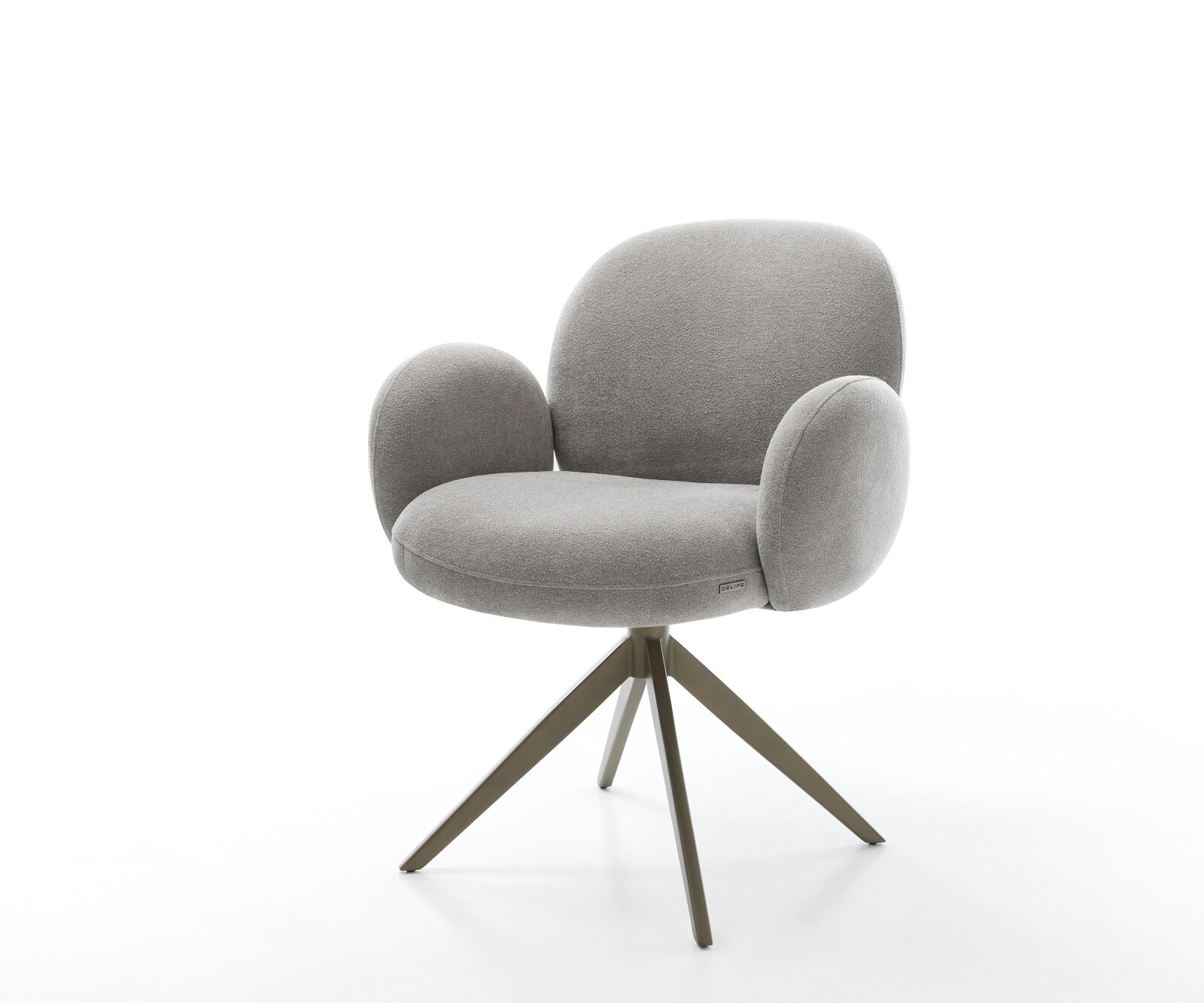 Chaise-pivotante Nube-Flex avec accoudoirs tissu structuré doux gris pied croisé large aspect titane pivotement sur 360° fonction bascule resorts ensachés 1