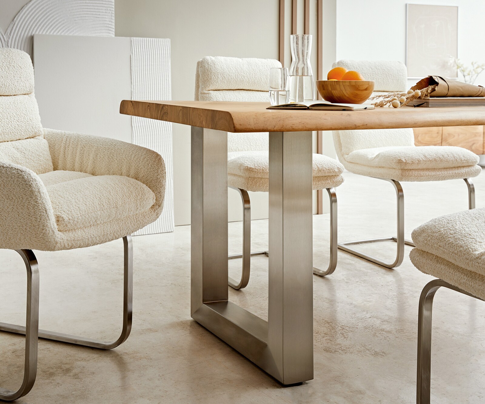Table-à-manger Edge 180x90 XL acacia nature acier inoxydable large Live-Edge 4