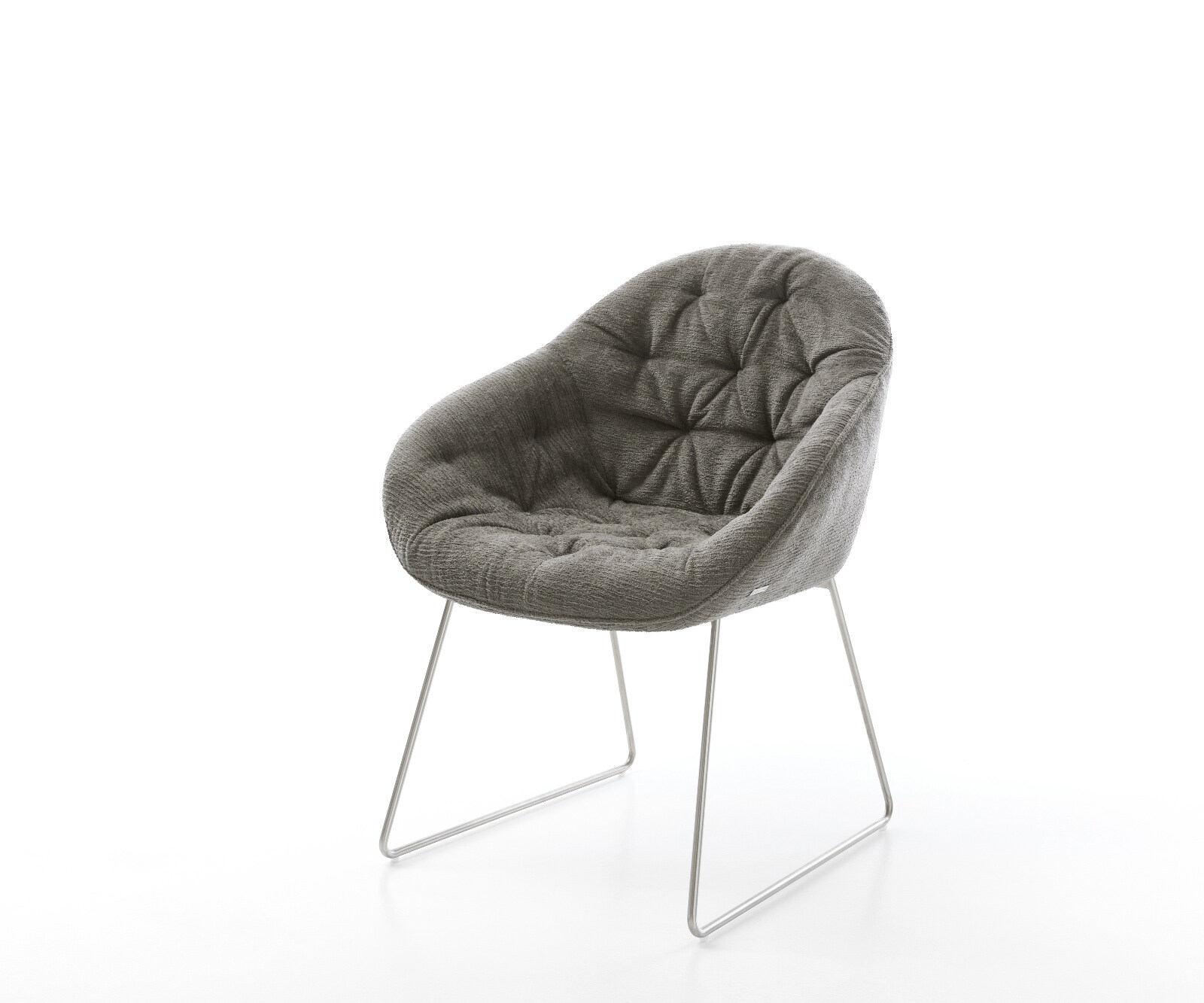Chaise-de-salle-à-manger Gaio-Flex bouclé doux couleur boue pied trapèze acier inoxydable 1