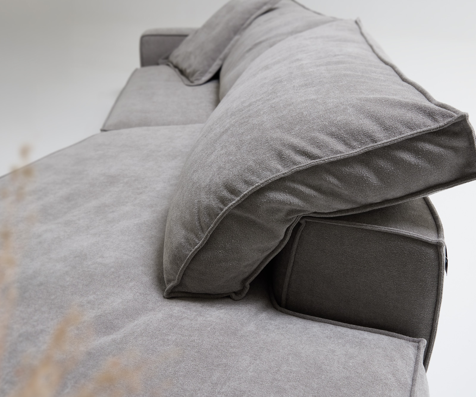 Bigsofa Snoosh 400x150 cm Tissu structuré gris soft avec méridienne à droite 5 Bigsofa Snoosh 400x150 cm Tissu structuré gris soft avec méridienne à droite 5