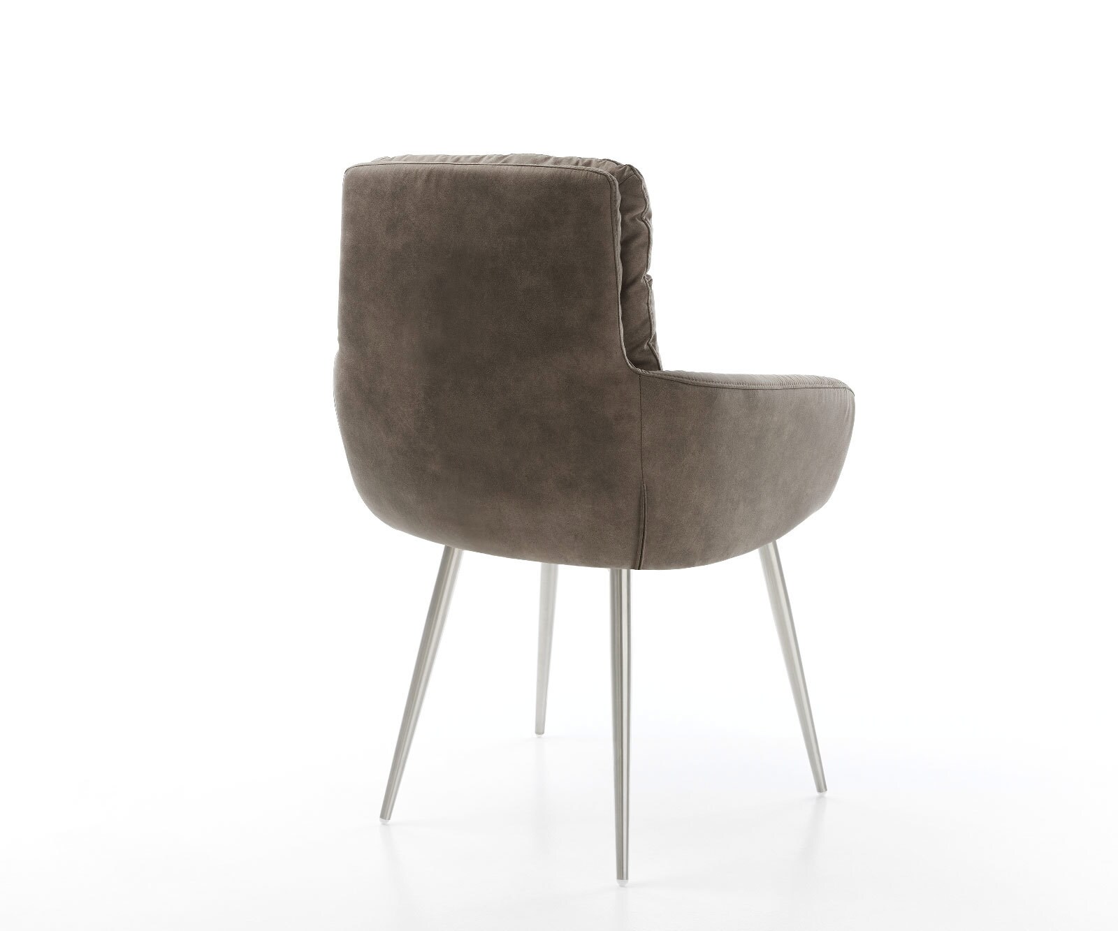 Chaise-de-salle-à-manger Abelia-Flex avec accoudoirs microvelours taupe vintage 4 pieds coniques acier inoxydable brossé 5