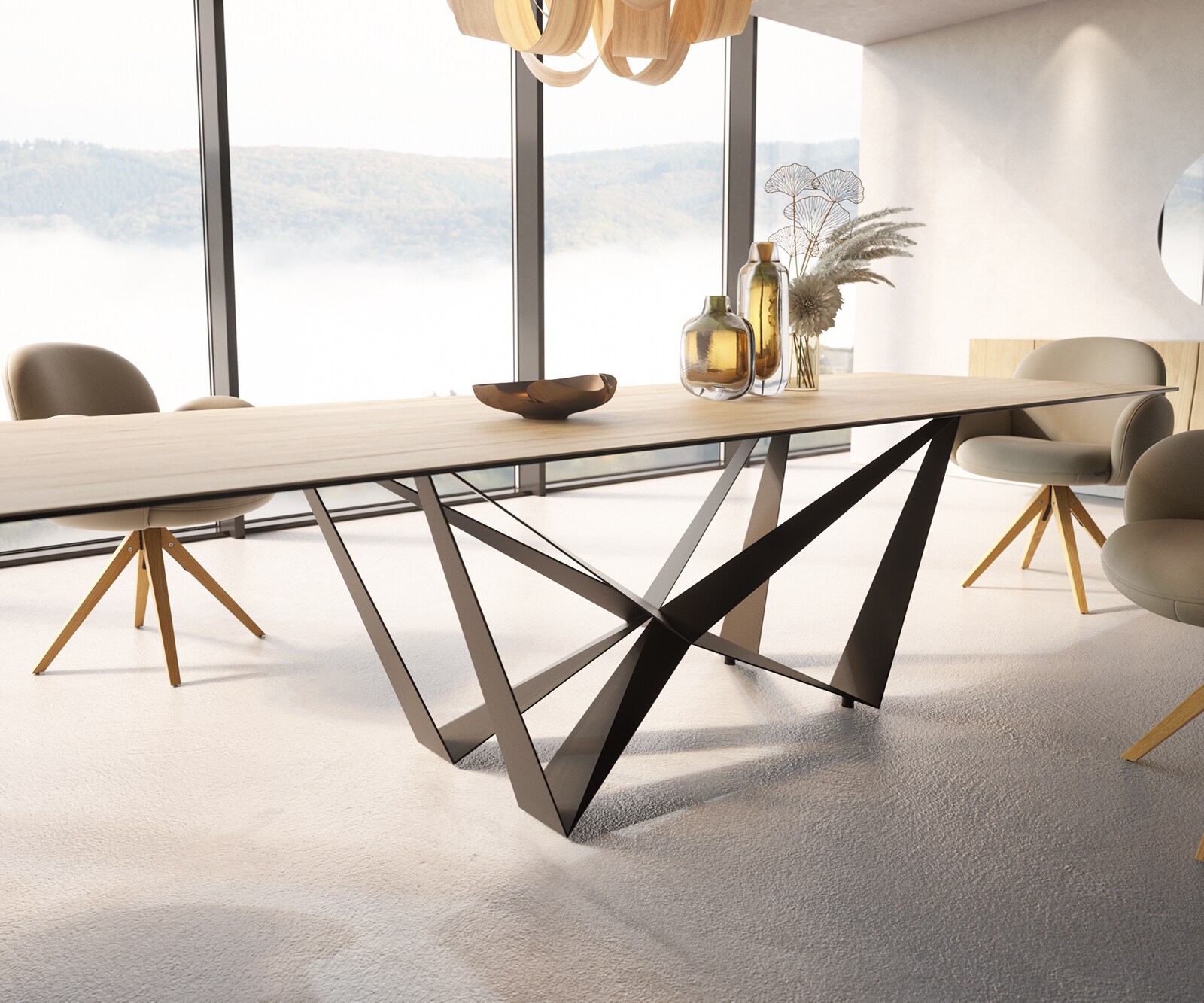 Table à manger Edge 300x100 céramique Laminam® Sabbia couleur chêne Spider acier plat noir 5