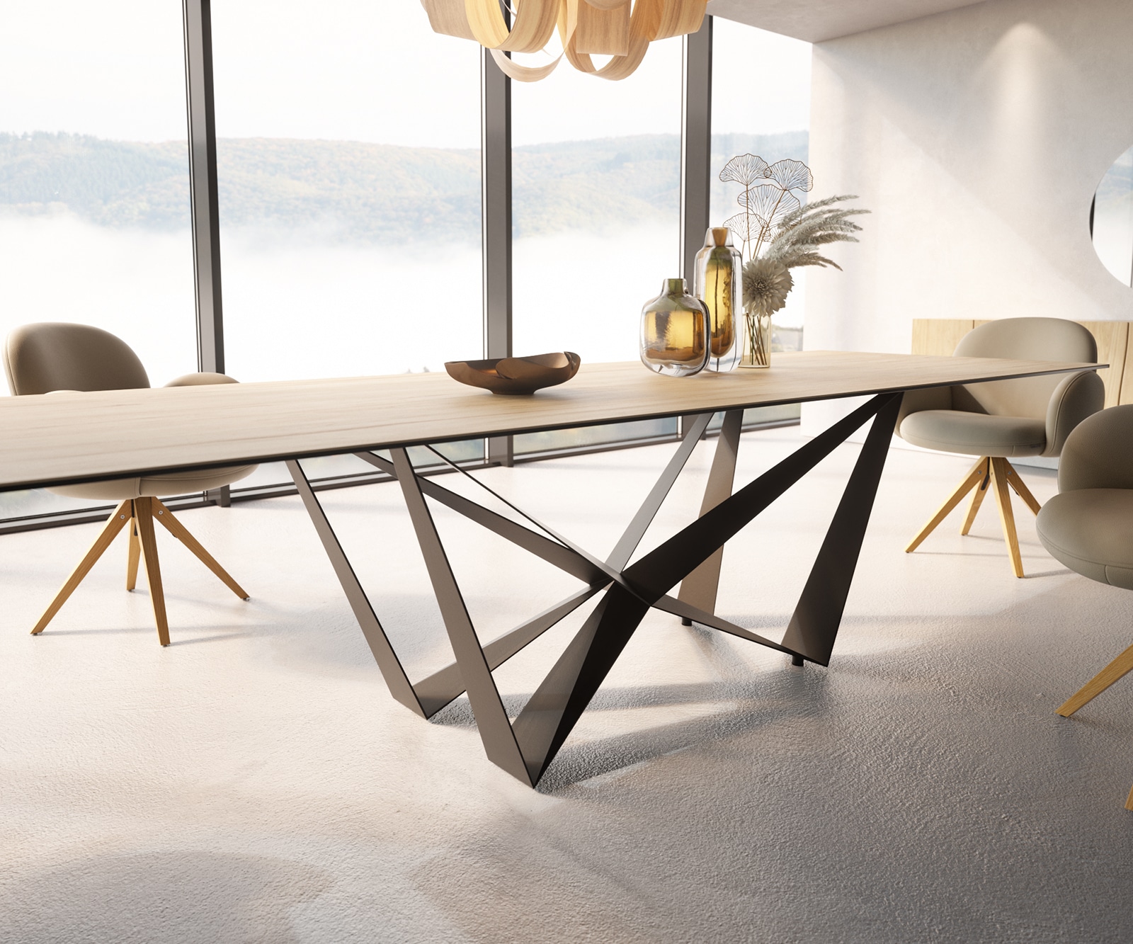 Table à manger Edge 300x100 céramique Laminam® Sabbia couleur chêne Spider acier plat noir 5 Table à manger Edge 300x100 céramique Laminam® Sabbia couleur chêne Spider acier plat noir 5