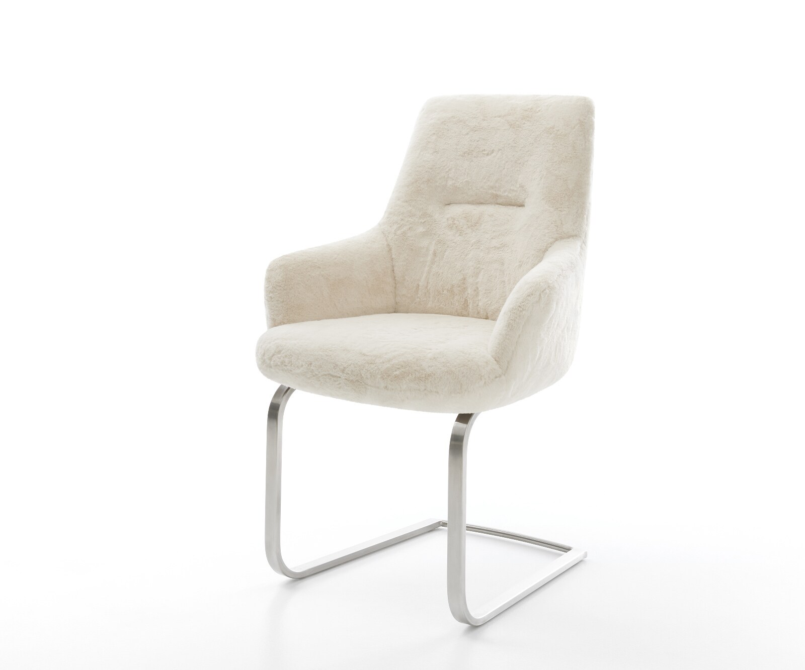 Cantilever Zelia-Flex avec accoudoirs peluche crème-blanc pied cantilever plat acier inoxydable ressorts ensachés 1