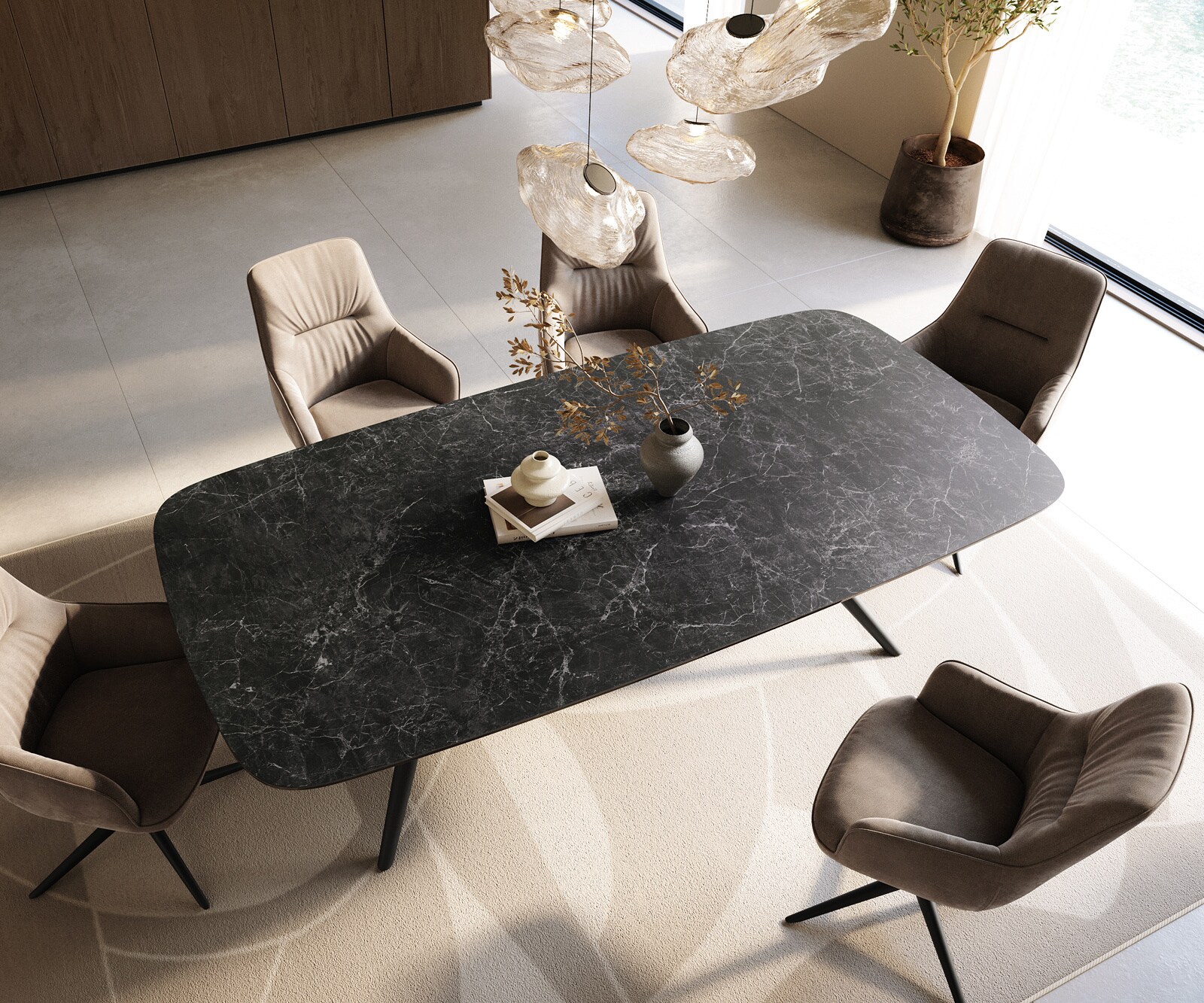 Table à manger Edge Boot 240x120 cm Céramique Laminam® Nero Greco Anthracite Estelar rond Métal Noir 3