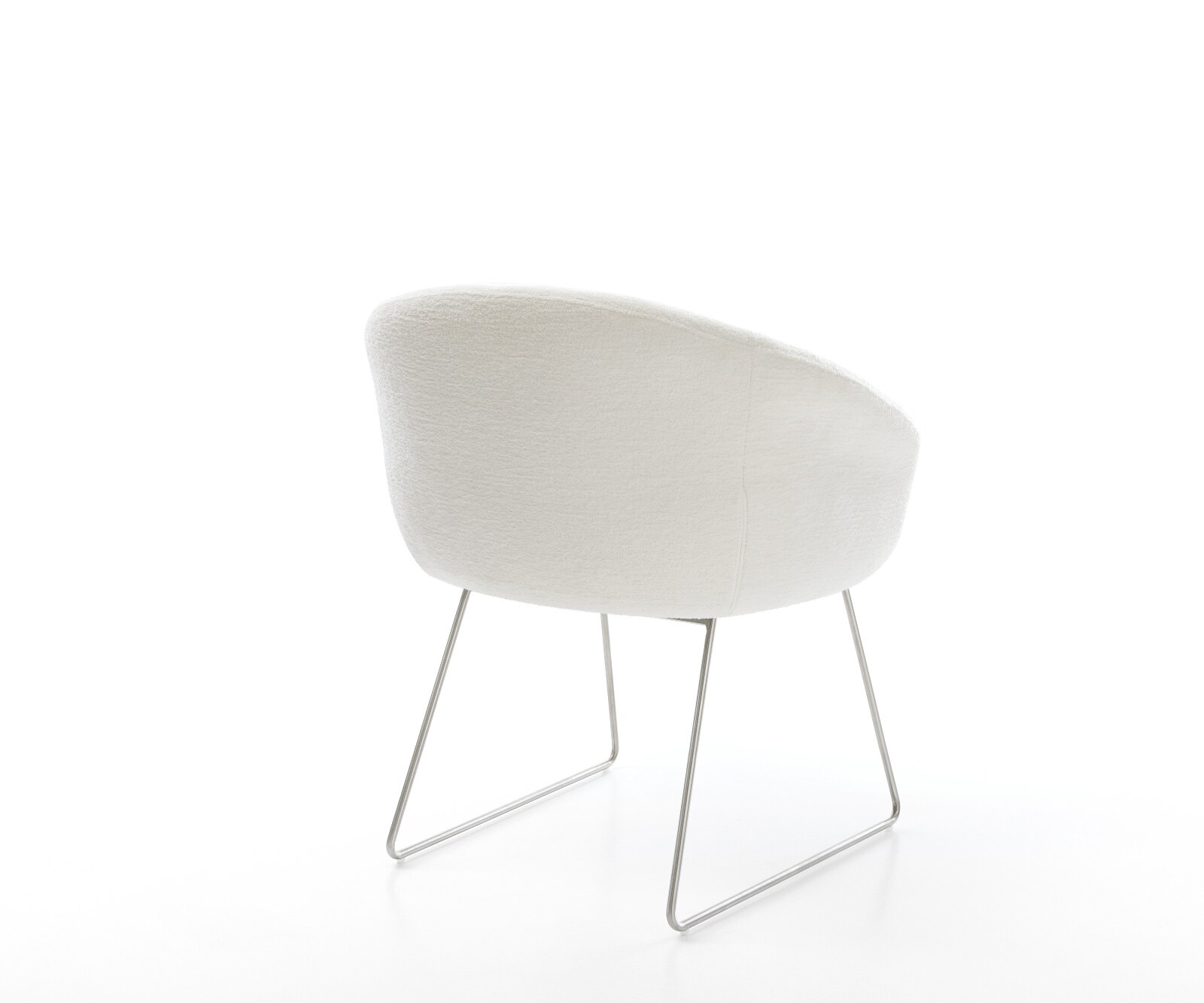 Chaise-de-salle-à-manger Vinka-Flex avec accoudoirs bouclé doux beige pied trapèze acier inoxydable resorts ensachés 5