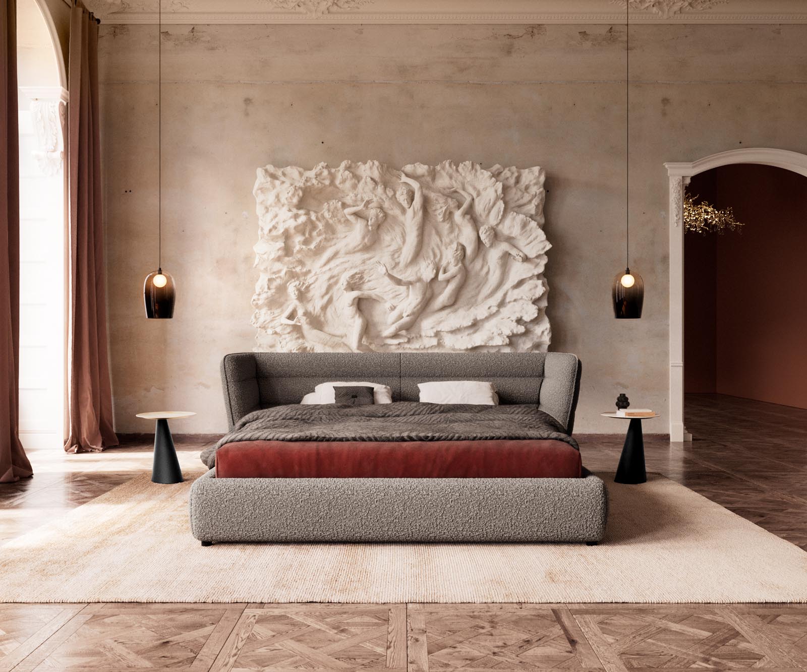 Sommier rembourré Simea 180x200 cm Bouclé Gris Argenté 1