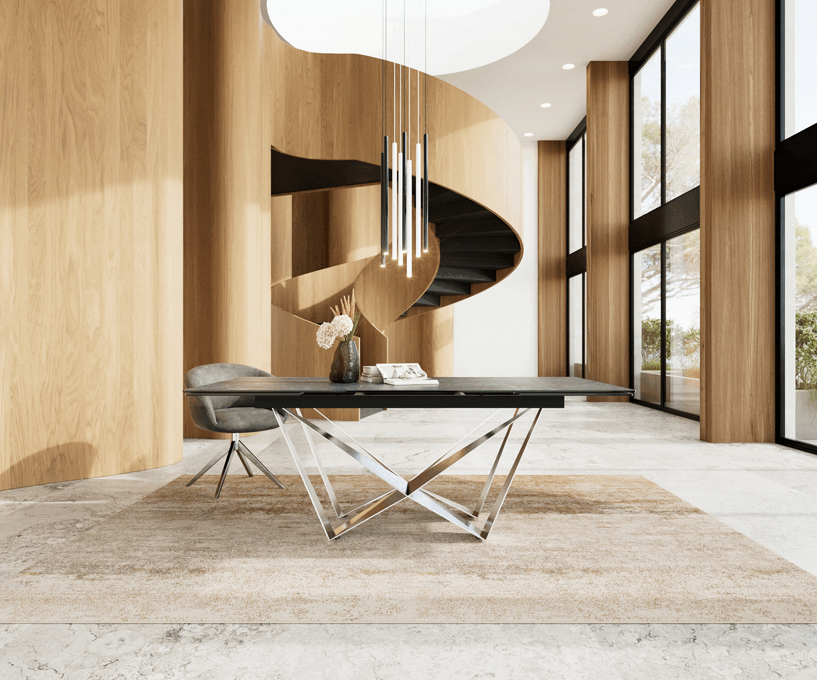 Table à manger Edge 200-300x100 céramique Laminam®Nero Greco gris Spider acier plat acier inoxydable extensible 1 Table à manger Edge 200-300x100 céramique Laminam®Nero Greco gris Spider acier plat acier inoxydable extensible 1