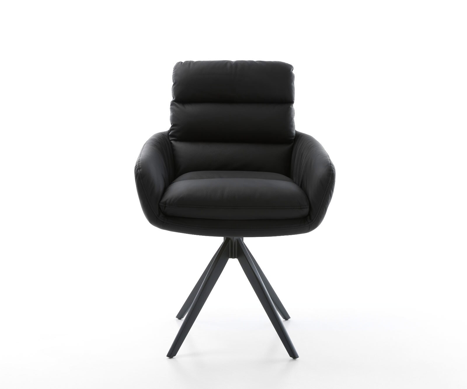 Chaise-de-salle-à-manger Abelia-Flex avec accoudoirs cuir de vache noir pied croisé angulaire noir 1 Chaise-de-salle-à-manger Abelia-Flex avec accoudoirs cuir de vache noir pied croisé angulaire noir 1