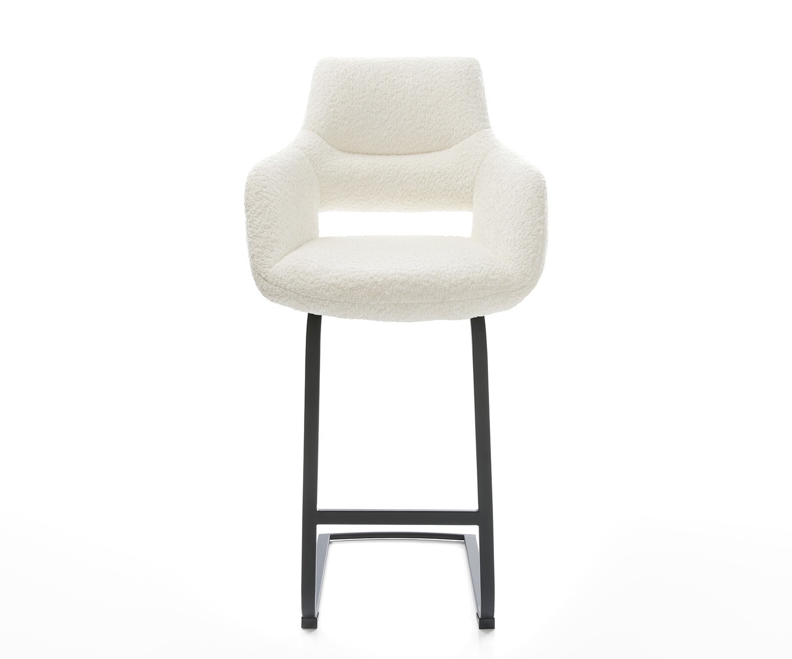 Chaise-de-bar Yago-Flex Bouclé Blanc Piétement luge plat Métal Noir Ressorts ensachés 1