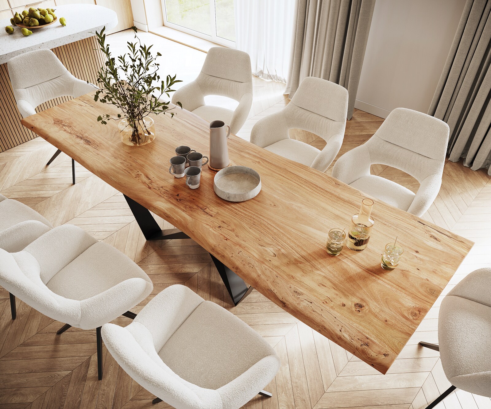 Table à manger Edge 300x100 acacia nature Spider acier plat noir Live-Edge 3