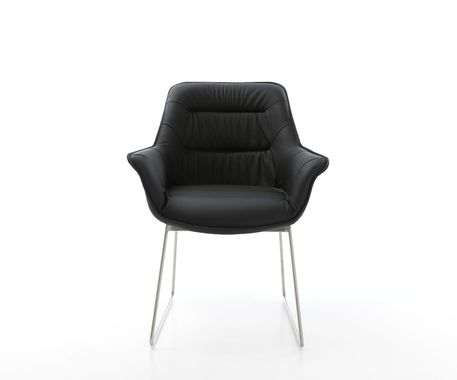 Chaise-de-salle-à-manger Kaira-Flex cuir de vache noir pied trapèze acier inoxydable brossé 1 Chaise-de-salle-à-manger Kaira-Flex cuir de vache noir pied trapèze acier inoxydable brossé 1