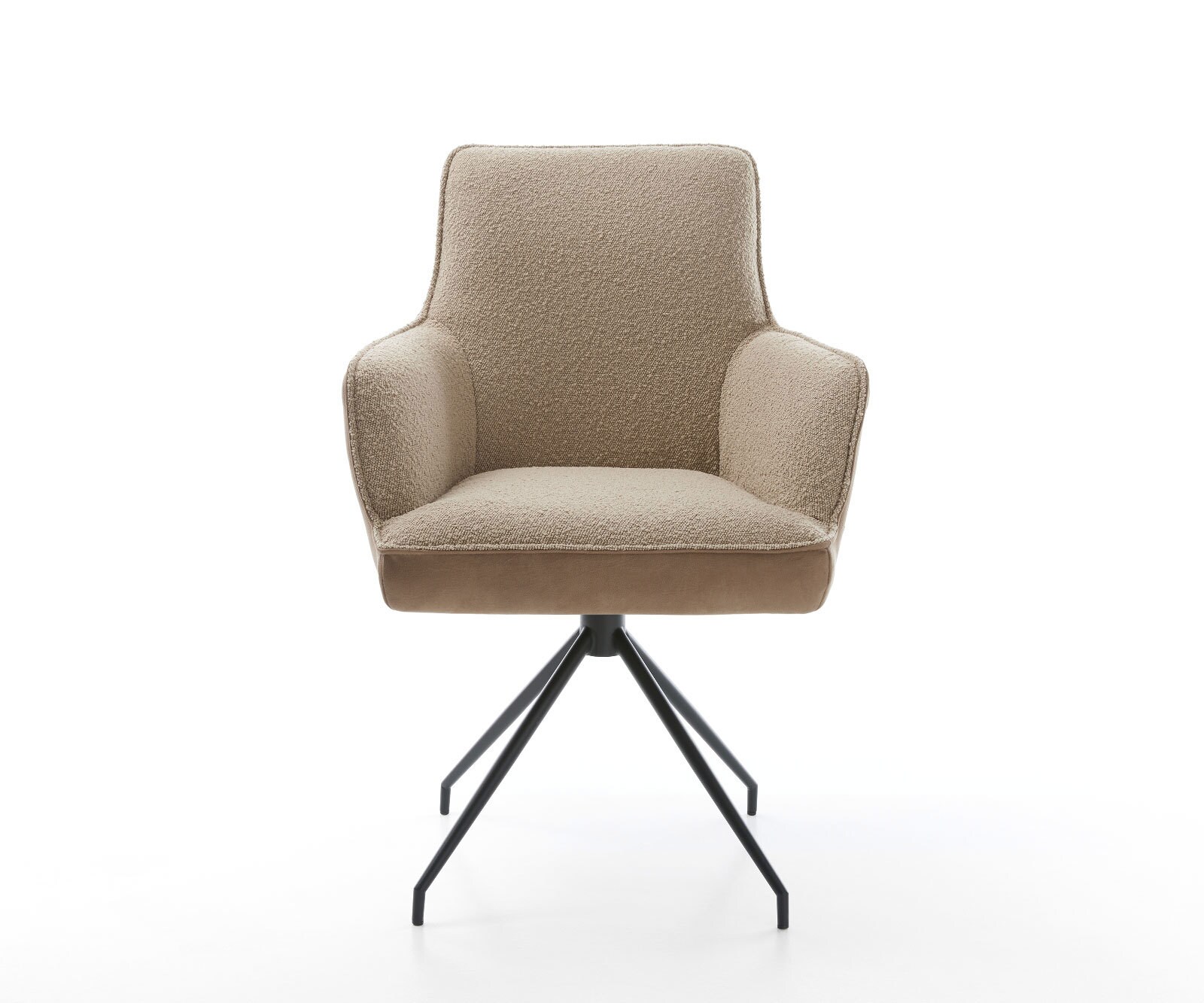 Chaise-pivotante Heira-Flex avec accoudoirs tissu mixte couleur boue pied croisé conique noir pivotement sur 180° ressorts ensachés 2