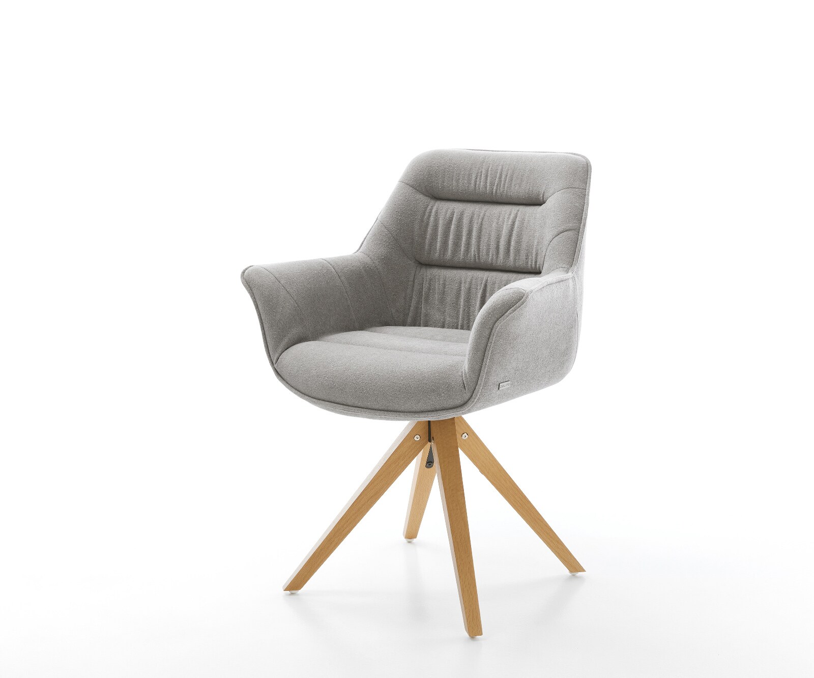 Chaise-pivotante Kaira-Flex tissu structuré doux gris pied en bois angulaire naturel pivotement sur 180°