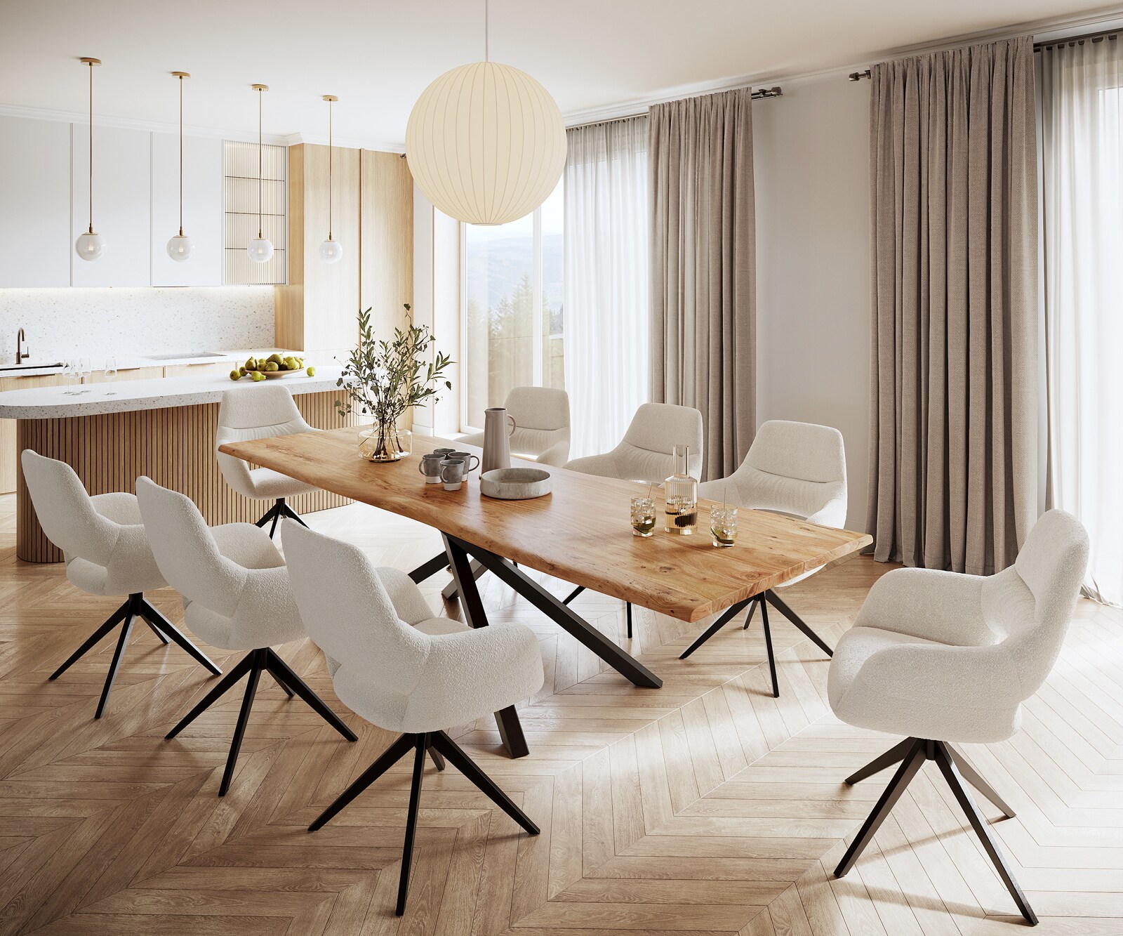 Table à manger Edge 300x100 acacia nature cadre croisé rectangle noir Live-Edge 5