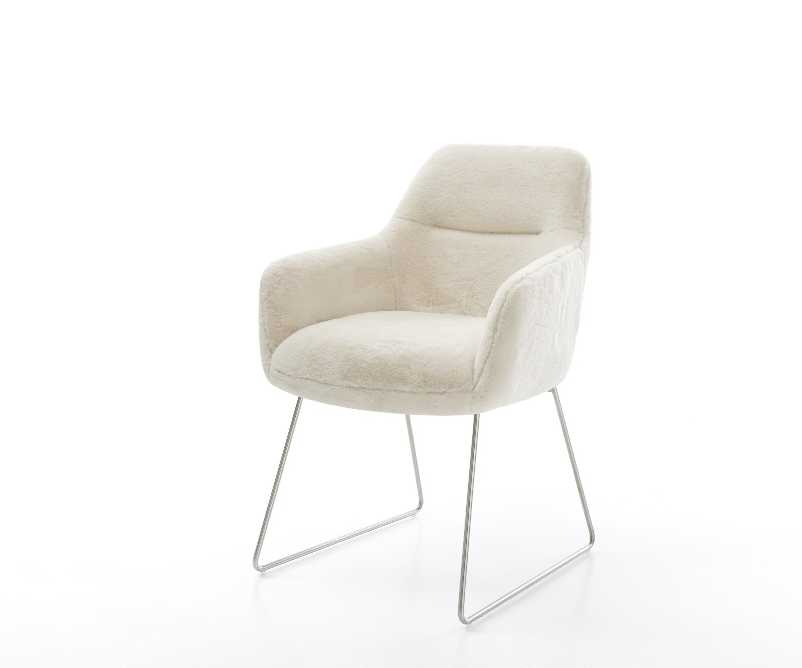 Chaise-de-salle-à-manger Pejo-Flex peluche crème-blanc pied trapèze acier inoxydable resorts ensachés 1