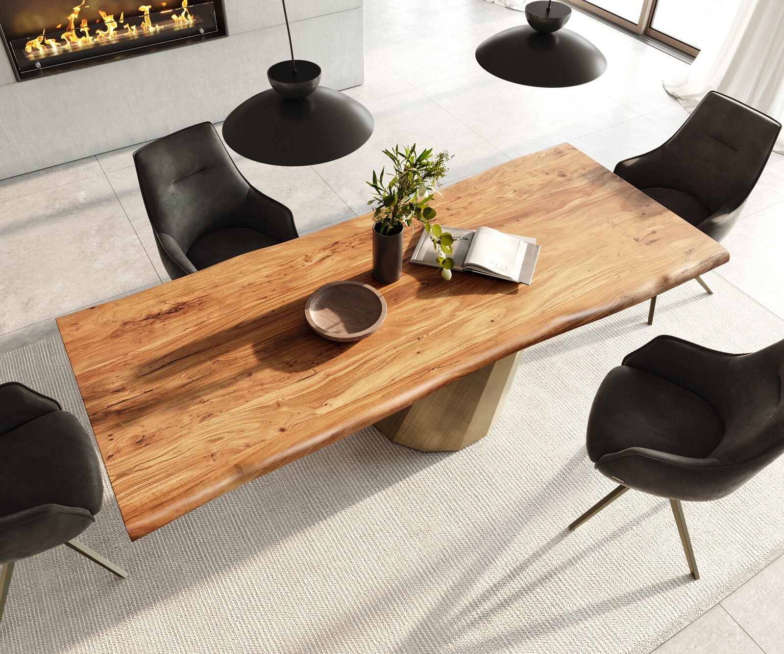 Table à manger Edge 240x100 acacia naturee parabole métallique doré Live-Edge 4