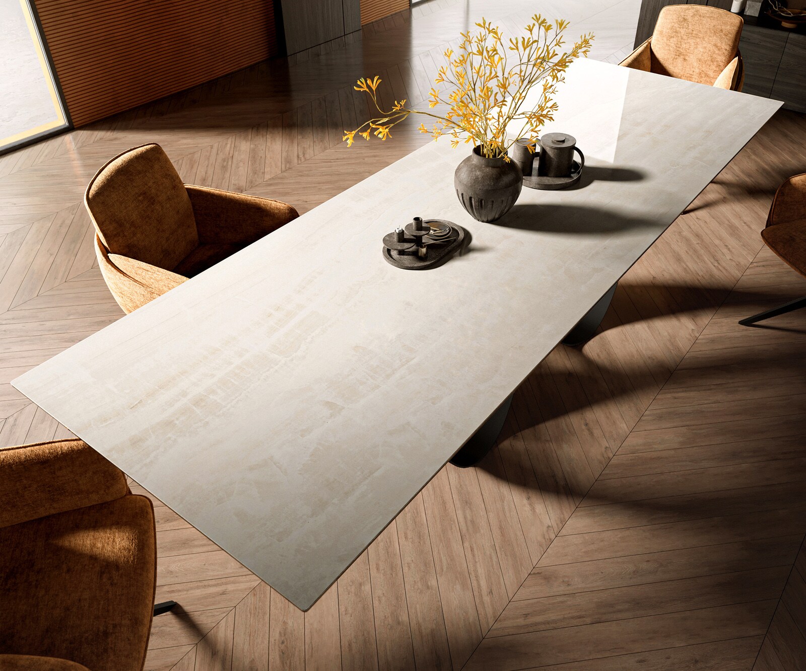 Table à manger Edge 300x100 cm céramique Onyx Champagne Infinity métal noir 3