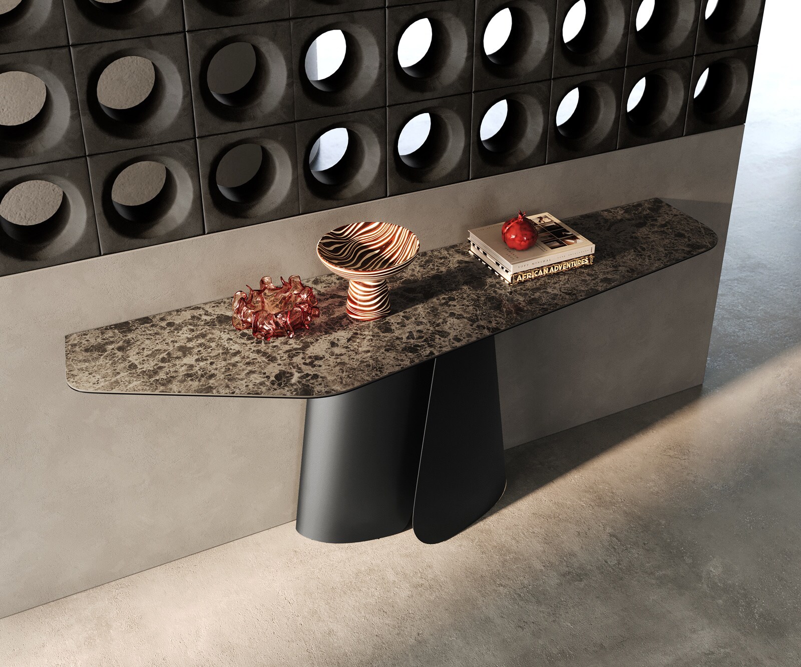 Console Edge Polygonal 180x50 cm Céramique Emperador Extra Lucidato Dunkelbraun Livos Métal Noir 2