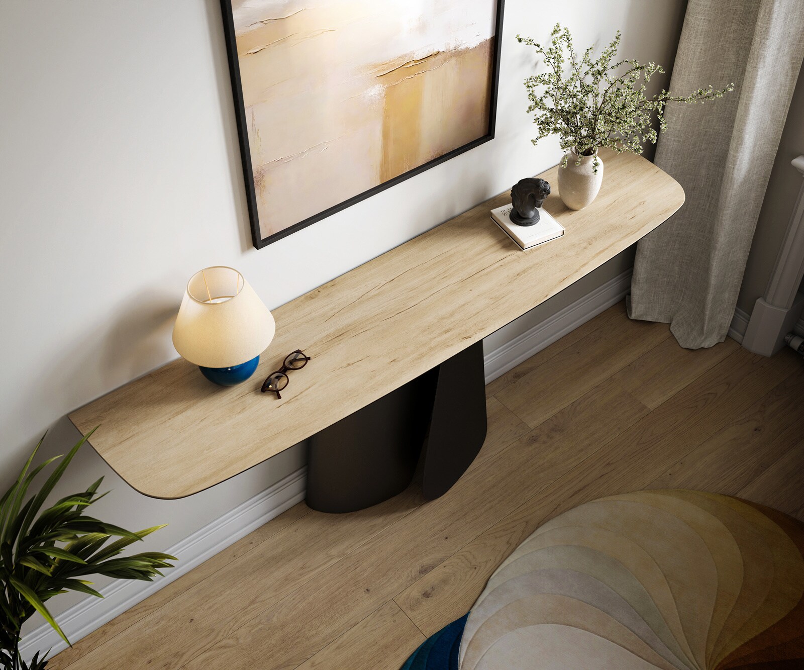 Console Edge forme bateau 180x40 cm Céramique Laminam® Sabbia Eichefarbig Livos Métal Noir 2