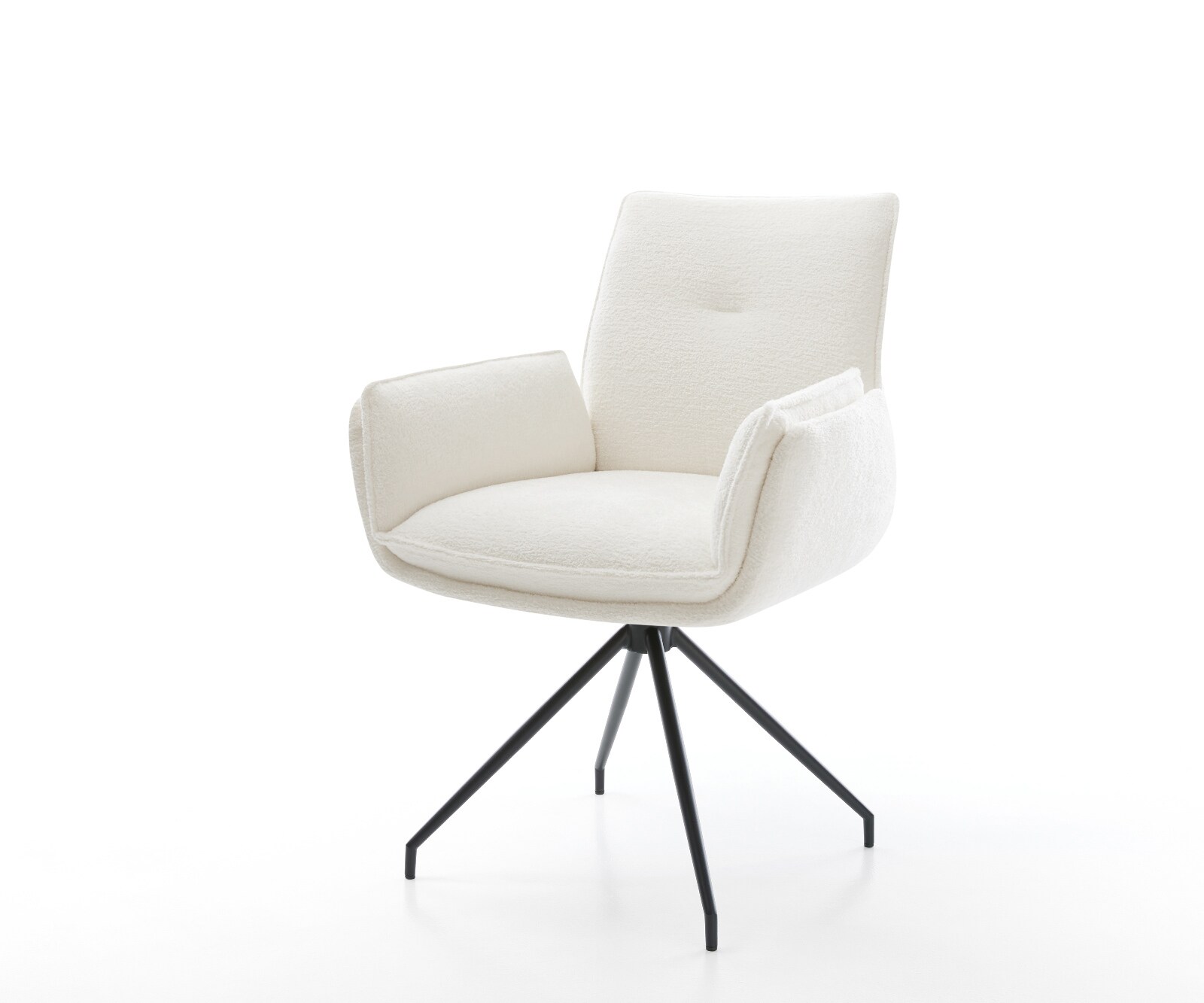 Chaise-de-salle-à-manger Nela-Flex bouclé doux beige pied croisé conique noir