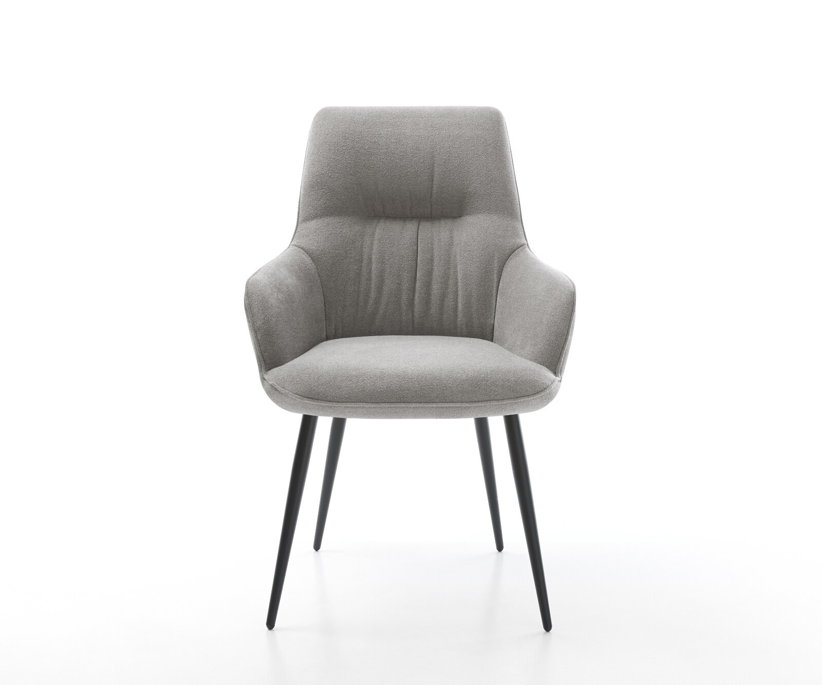 Chaise-de-salle-à-manger Zelia-Flex avec accoudoirs tissu structuré doux gris 4 pieds coniques noir resorts ensachés 1