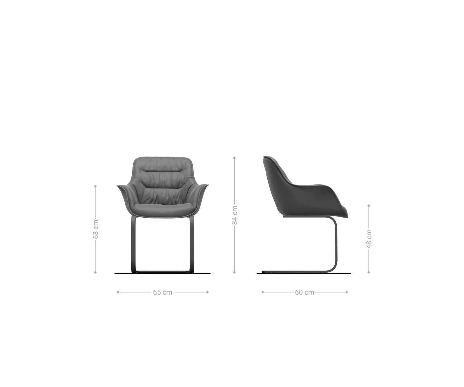 Cantilever Kaira-Flex microvelours anthracite vintage pied cantilever plat acier inoxydable brossé 5