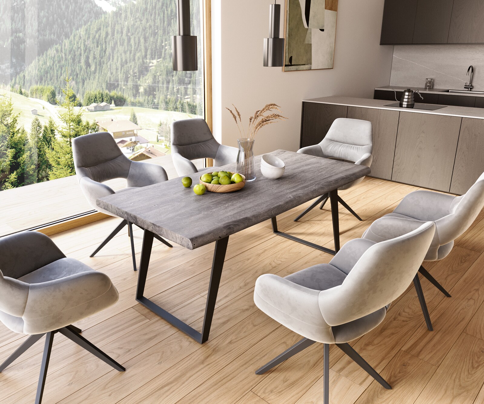 Table à manger Edge 180x90 XL acacia platine métal inclinée noir Live-Edge 7