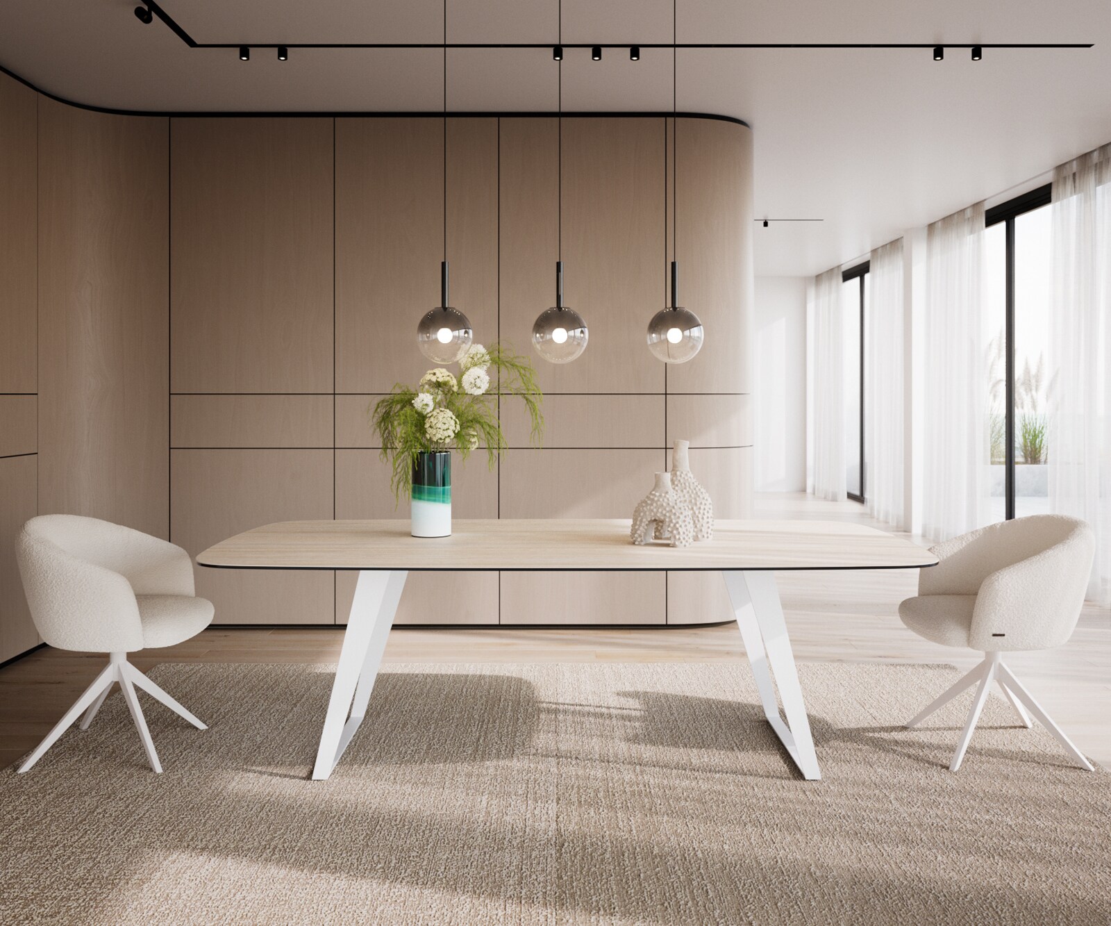 Table à manger Edge Boot 240x120 cm Céramique Travertin Naturel Métal Oblique Blanc 2