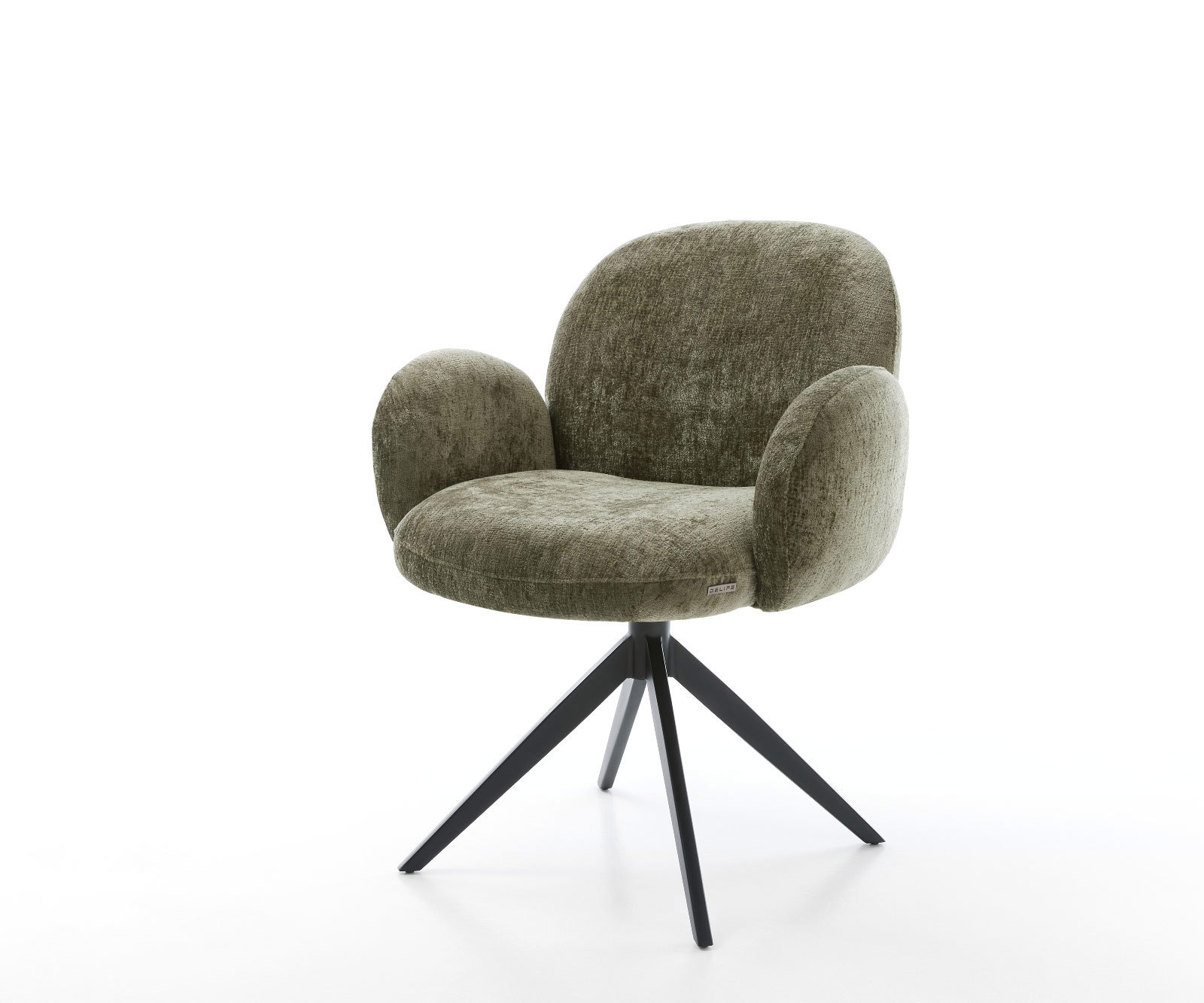 Chaise-pivotante Nube-Flex avec accoudoirs chenille olive pied croisé large noir pivotement sur 360° fonction bascule ressorts ensachés Chaise-pivotante Nube-Flex avec accoudoirs chenille olive pied croisé large noir pivotement sur 360° fonction bascule ressorts ensachés