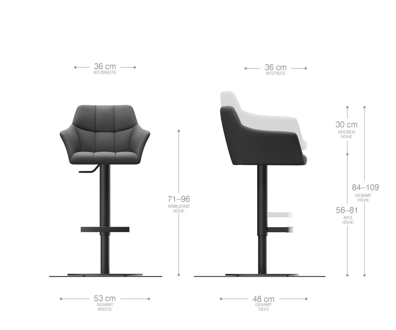 Chaise-de-bar Yulo-Flex vintage gris base tournante réglable en haut acier inoxydable 6