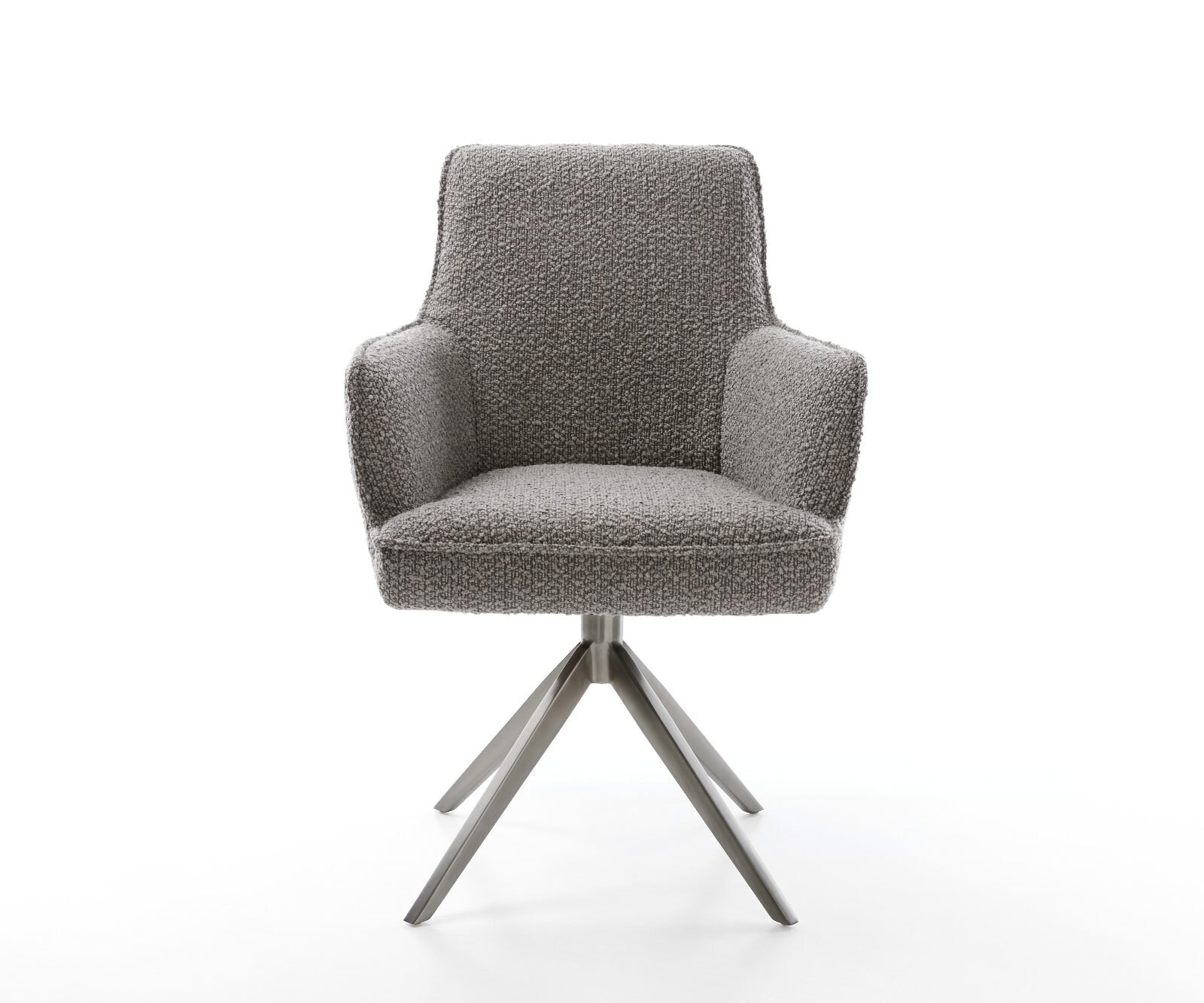 Chaise-pivotante Heira-Flex mit Armlehnen bouclé gris argenté pied croisé large grafiete pivotement sur 360° fonction bascule ressorts ensachés 2
