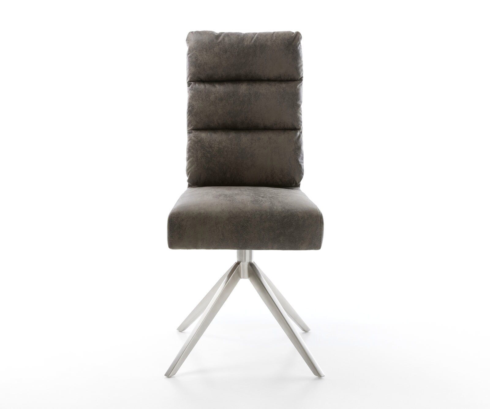 Chaise-pivotante Pela-Flex microvelours gris antique pied croisé large acier inoxydable brossé pivotement sur 360° fonction bascule ressorts ensachés 2