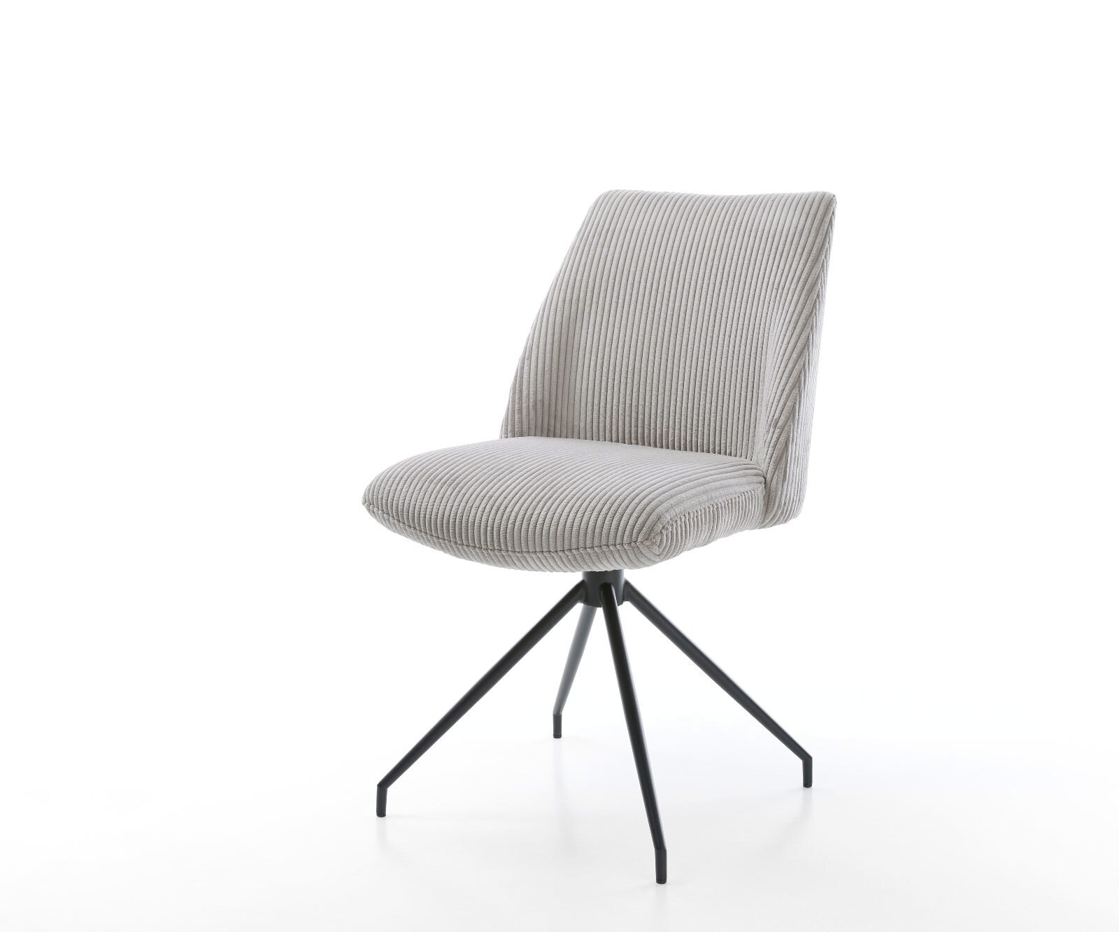 Chaise-pivotante Elso-Flex côtelé gris argenté pied croisé conique noir pivotement sur 180° ressorts ensachés