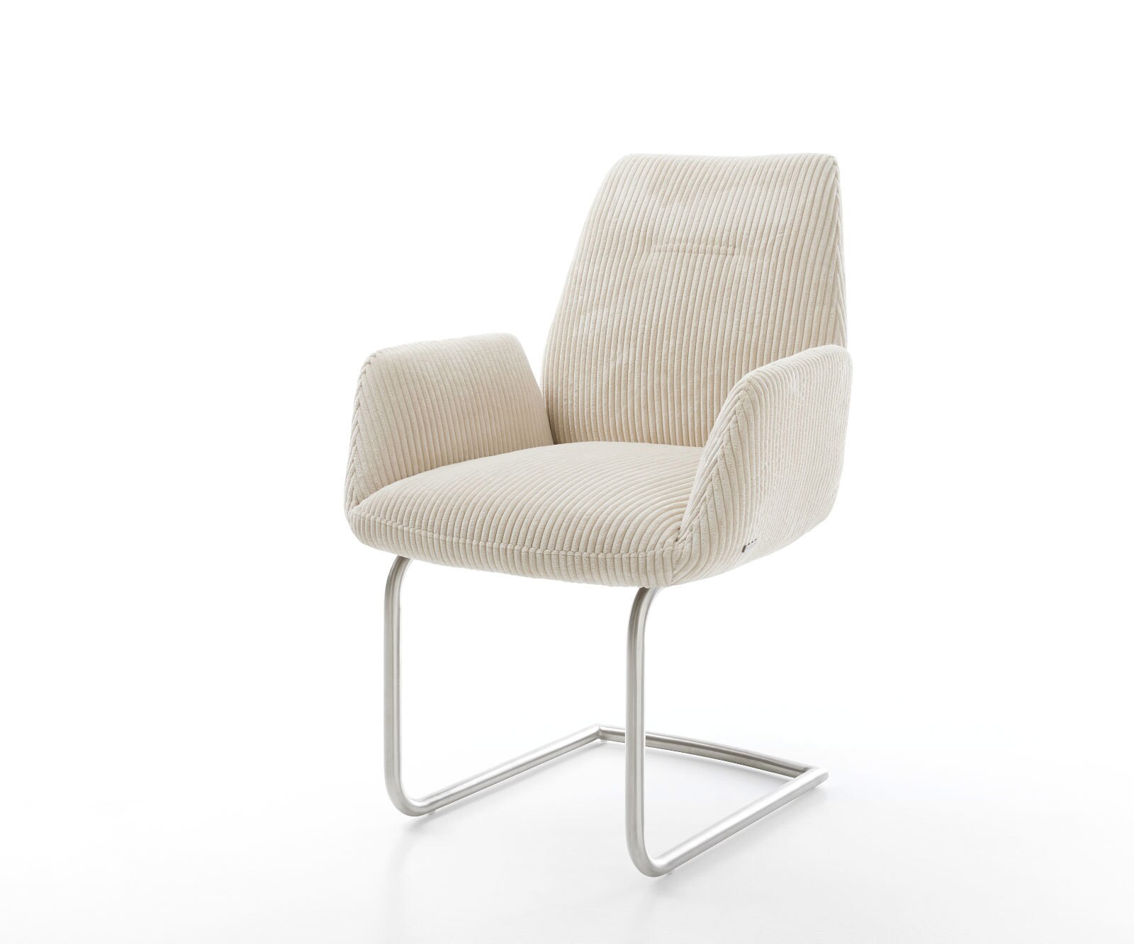Cantilever Zoa-Flex côtelé beige vintage pied cantilever rond acier inoxydable brossé ressorts ensachés
