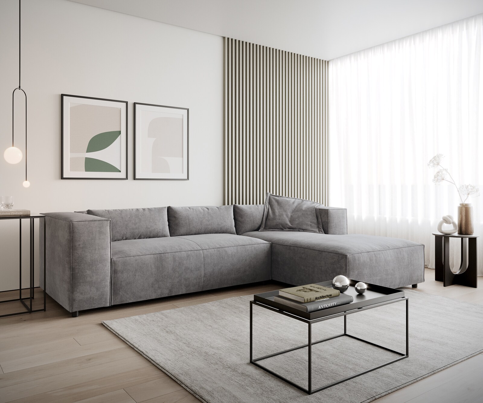 Canapé-d'angle Brom 260 x 175 cm microfibre gris recamière à droite 1