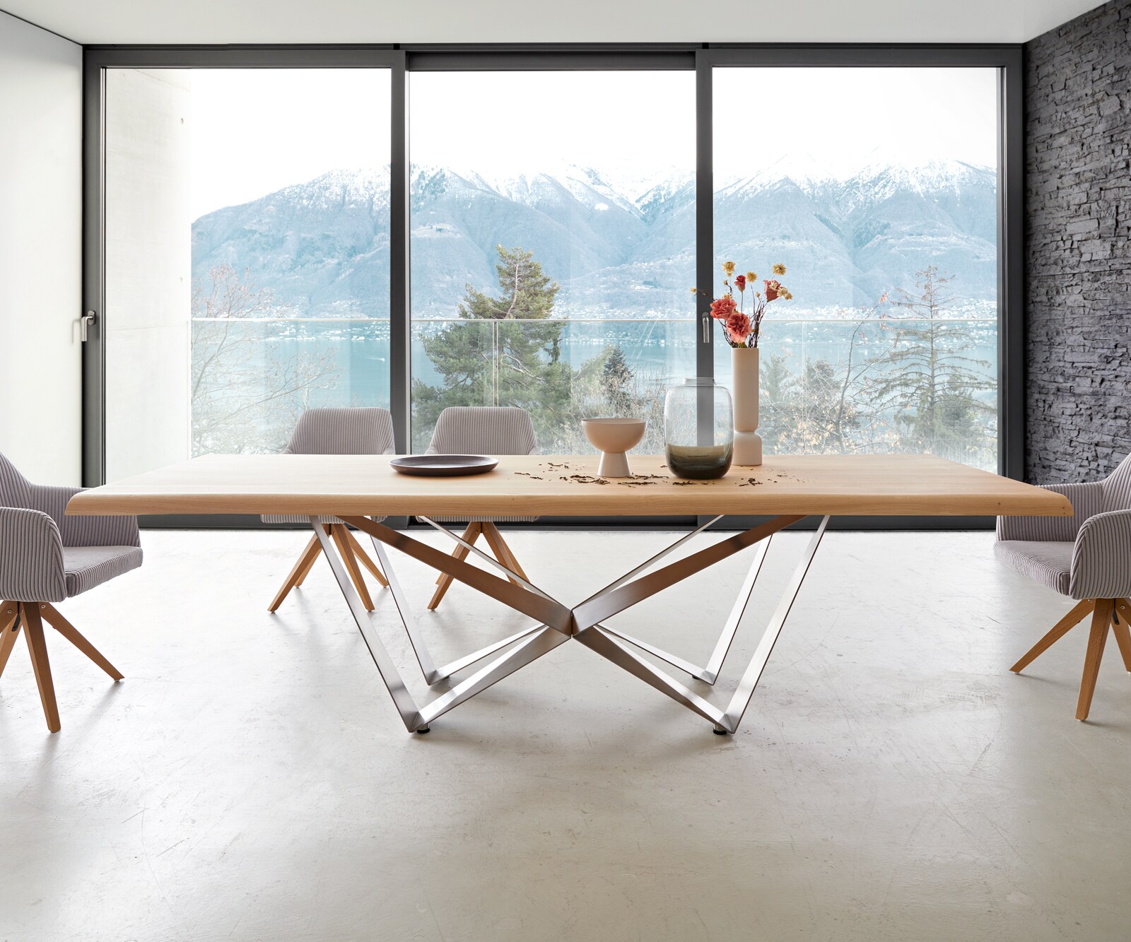 Table à manger Edge 260x100 chêne nature Spider acier plat acier inoxydable Live-Edge 1