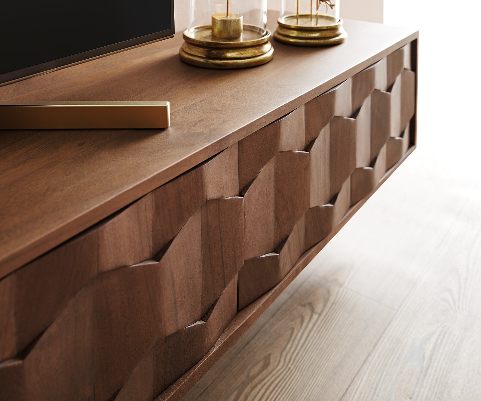 Meuble-TV Fevo 220 cm acacia brun 4 portes flottantes 5