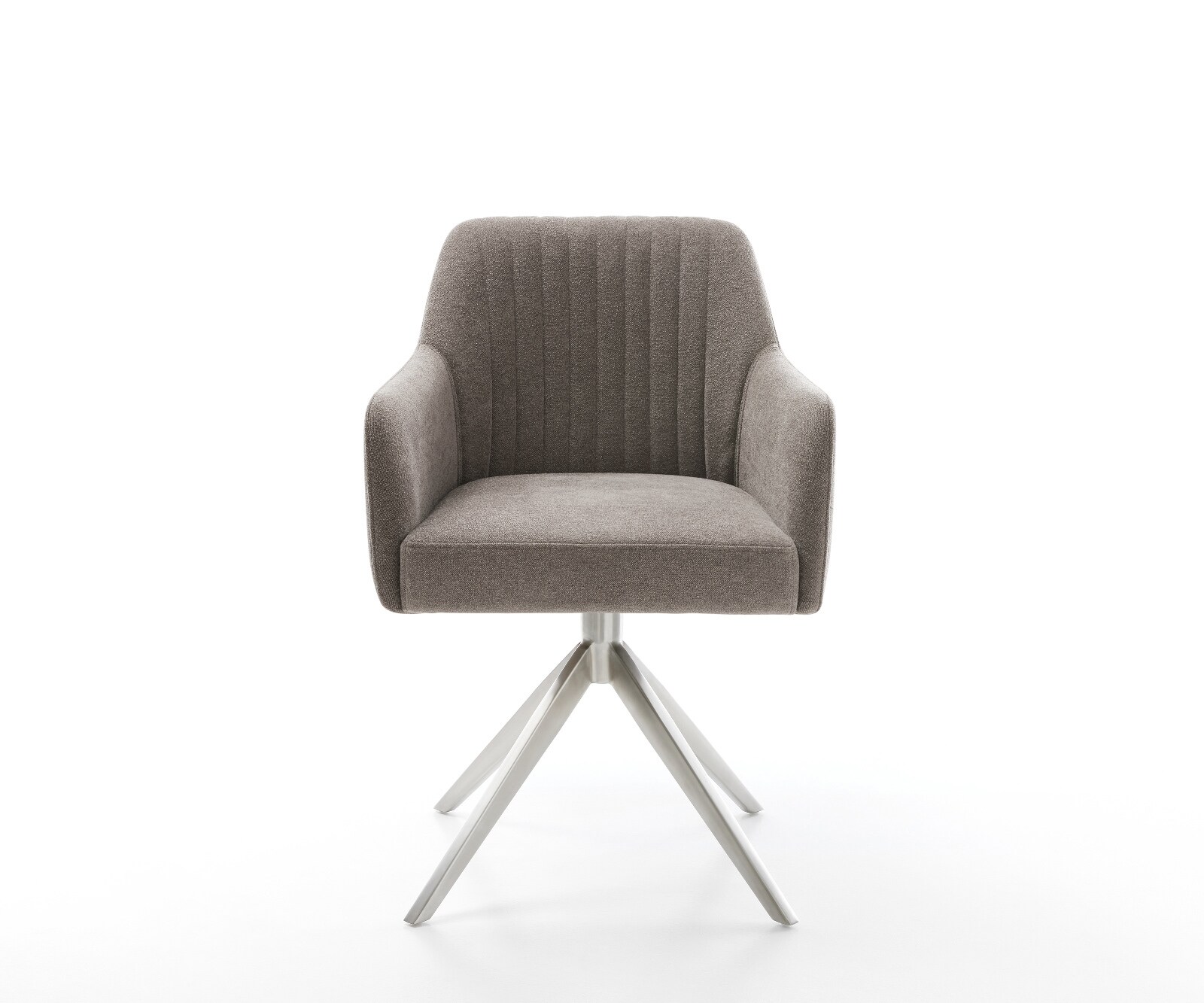 Chaise-pivotante Greg-Flex tissu structuré doux taupe pied croisé large acier inoxydable pivotement sur 360° fonction bascule ressorts ensachés 2