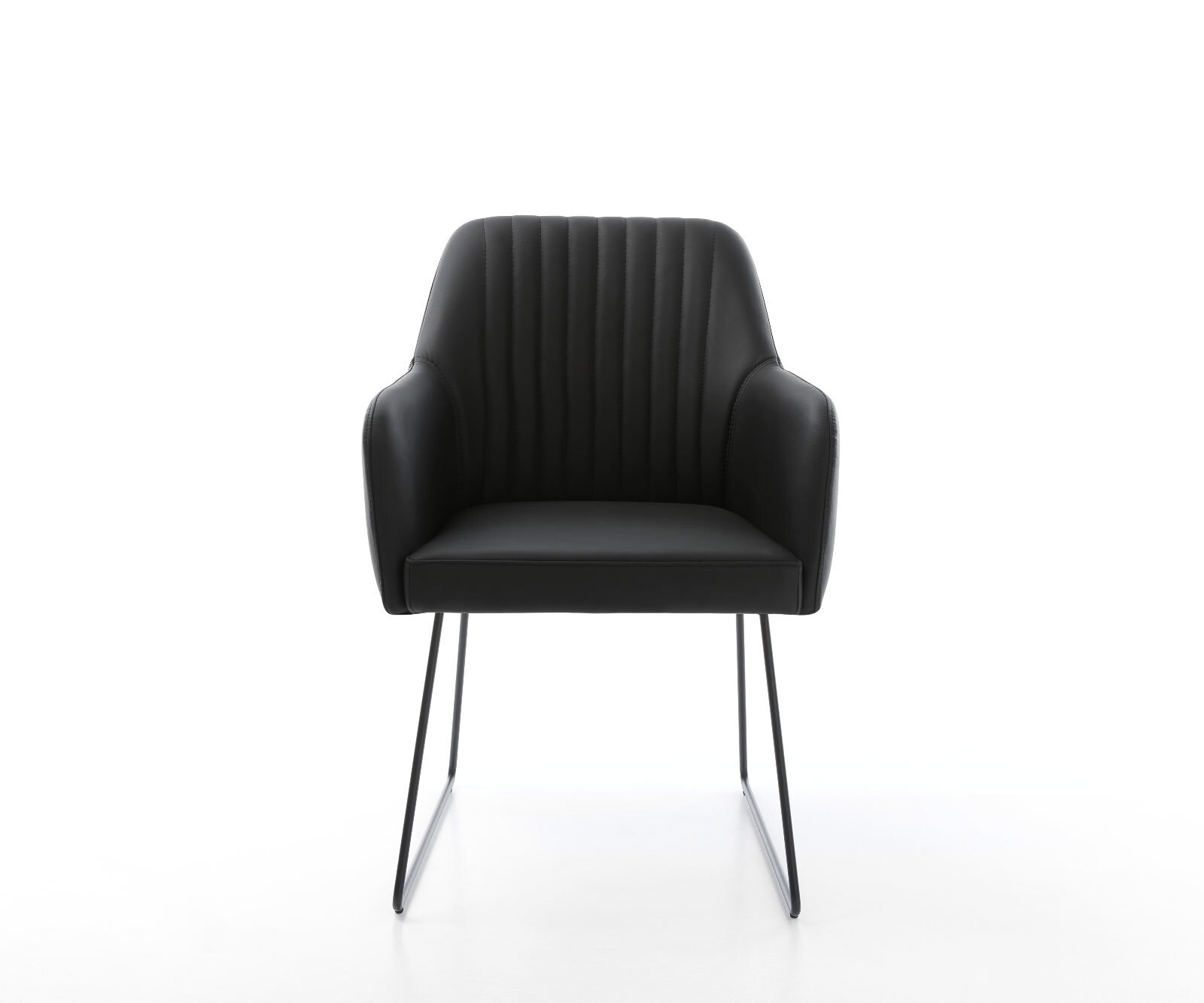 Chaise-de-salle-à-manger Greg-Flex cuir de vache noir pied trapèze noir ressorts ensachés 1